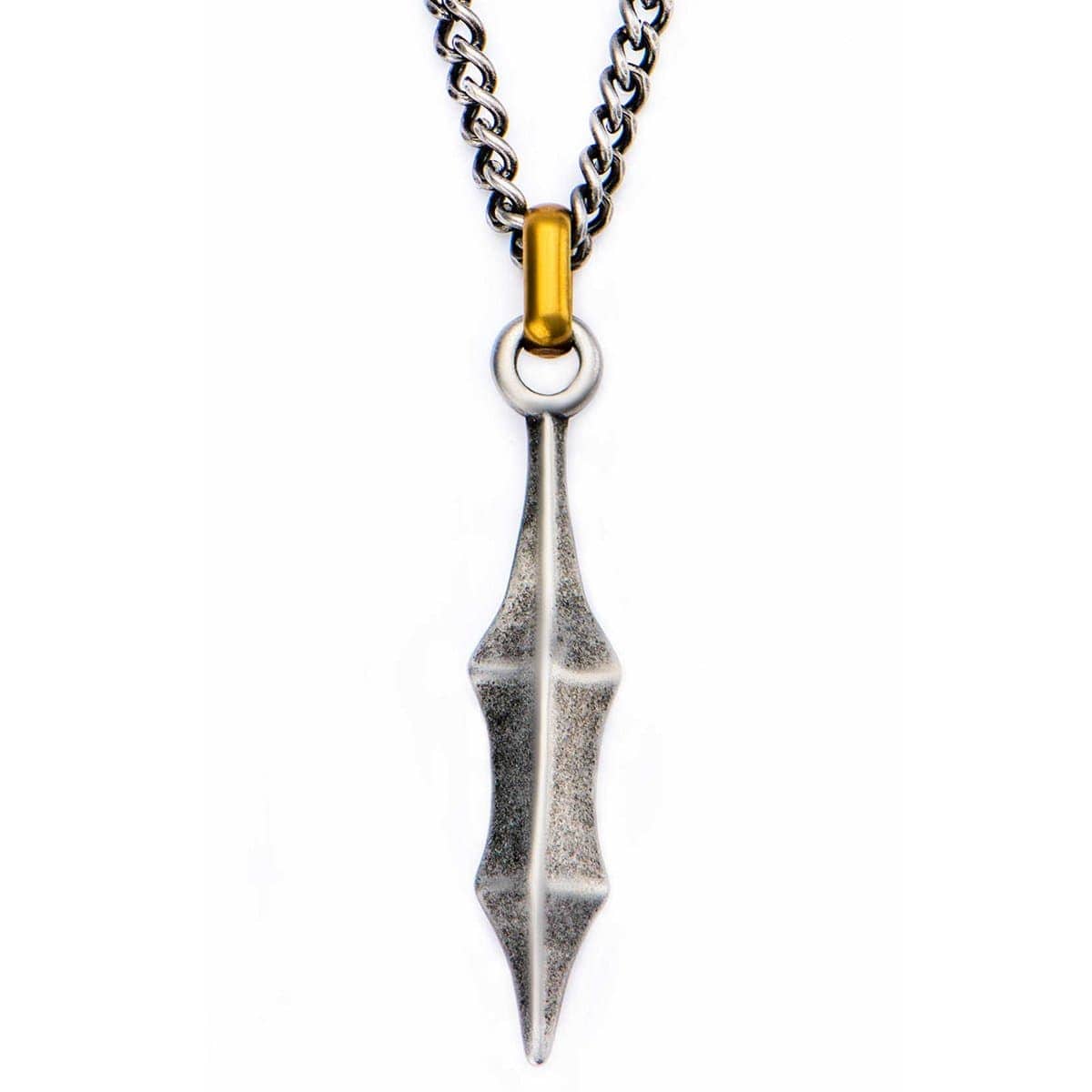 INOX JEWELRY Pendants Gold &amp; Silver Stainless Steel Oxidized Finish Antique Spearhead Pendant SSP3114NK1