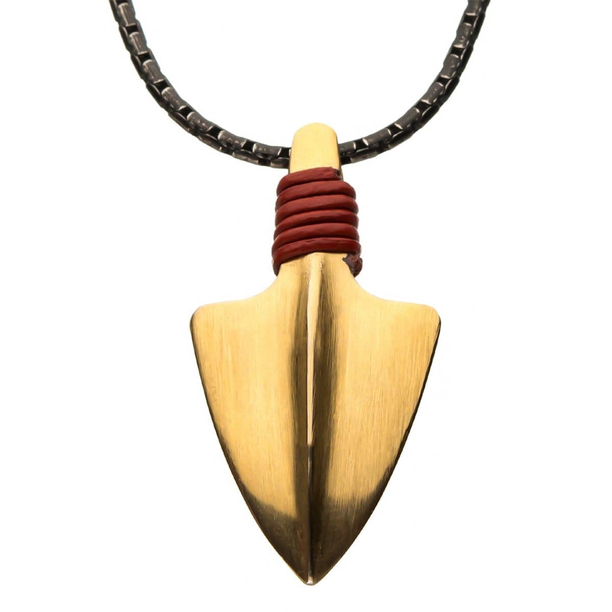 Buy Men's Gold Stainless Steel Red Leather Cord Arrowhead Pendant