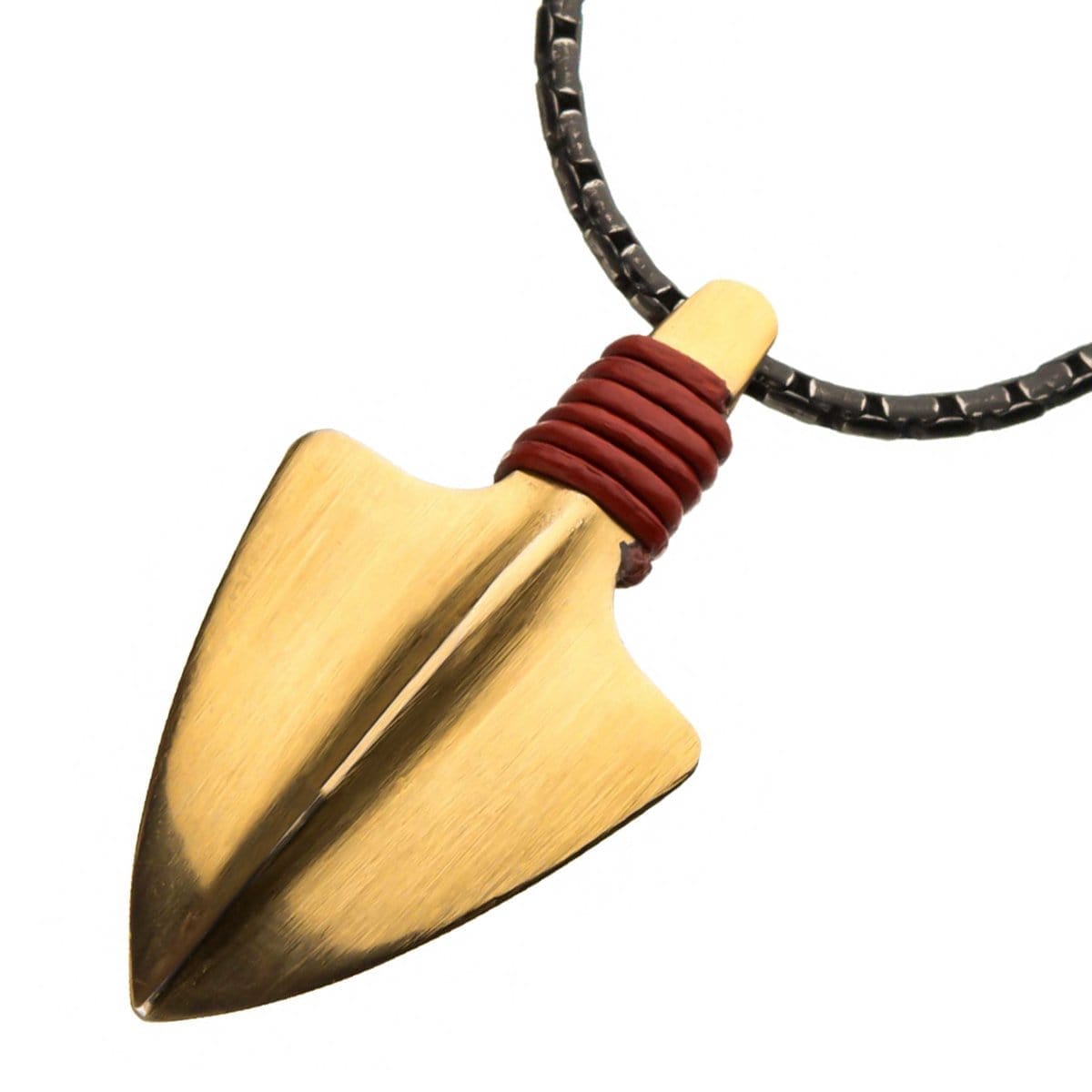 INOX JEWELRY Pendants Gold Stainless Steel Antique Finish with Red Leather Cord Arrowhead Pendant SSPN0088NK1