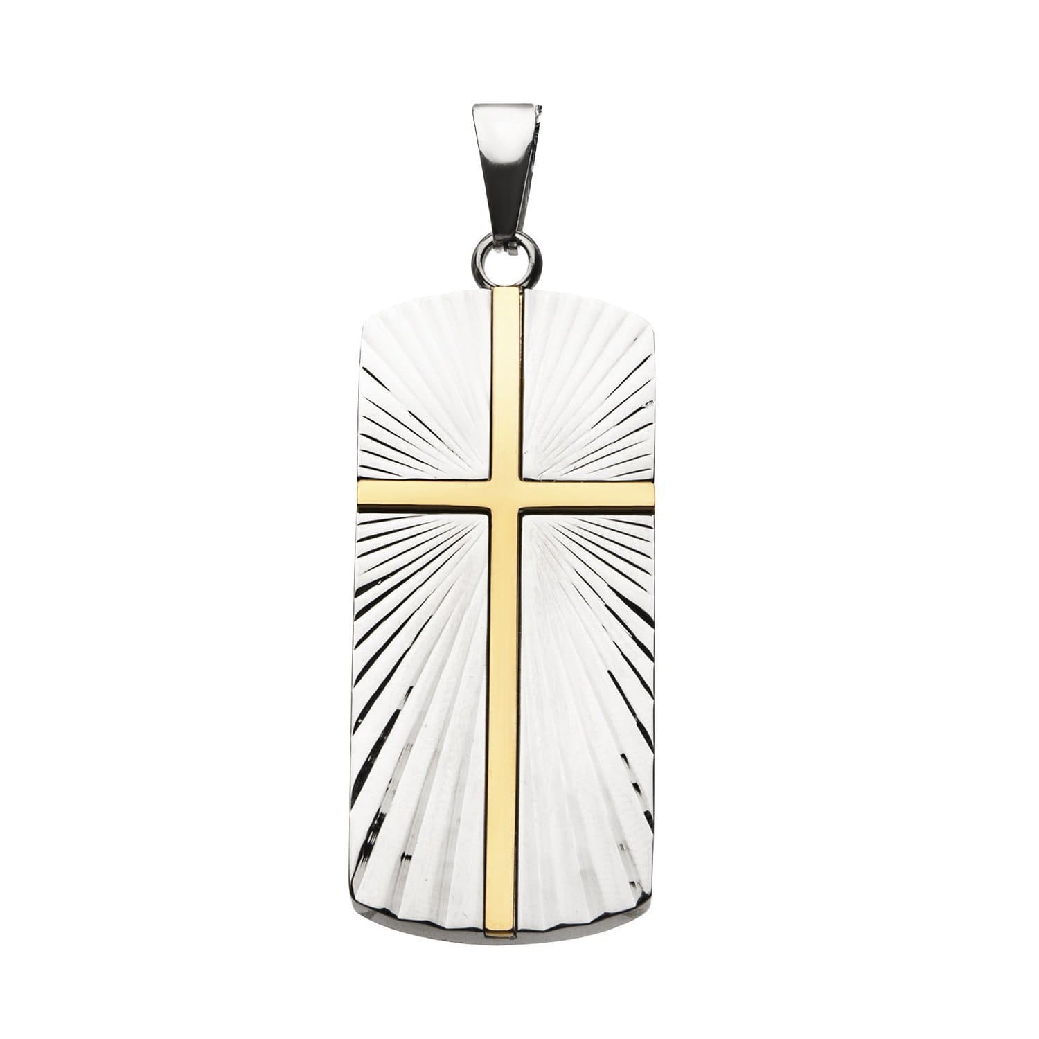 INOX JEWELRY Pendants Golden Tone and Silver Tone Stainless Steel Radiant Religious Cross Tag Pendant SSP21491GNK1