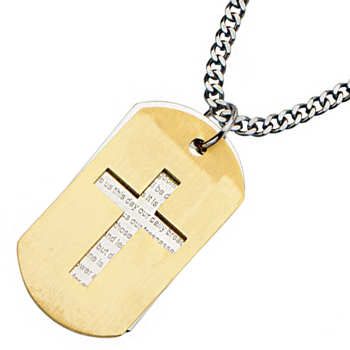 INOX JEWELRY Pendants Golden Tone and Silver Tone Stainless Steel Religious Cross with Prayer Double Plate ID Tag SSP6972