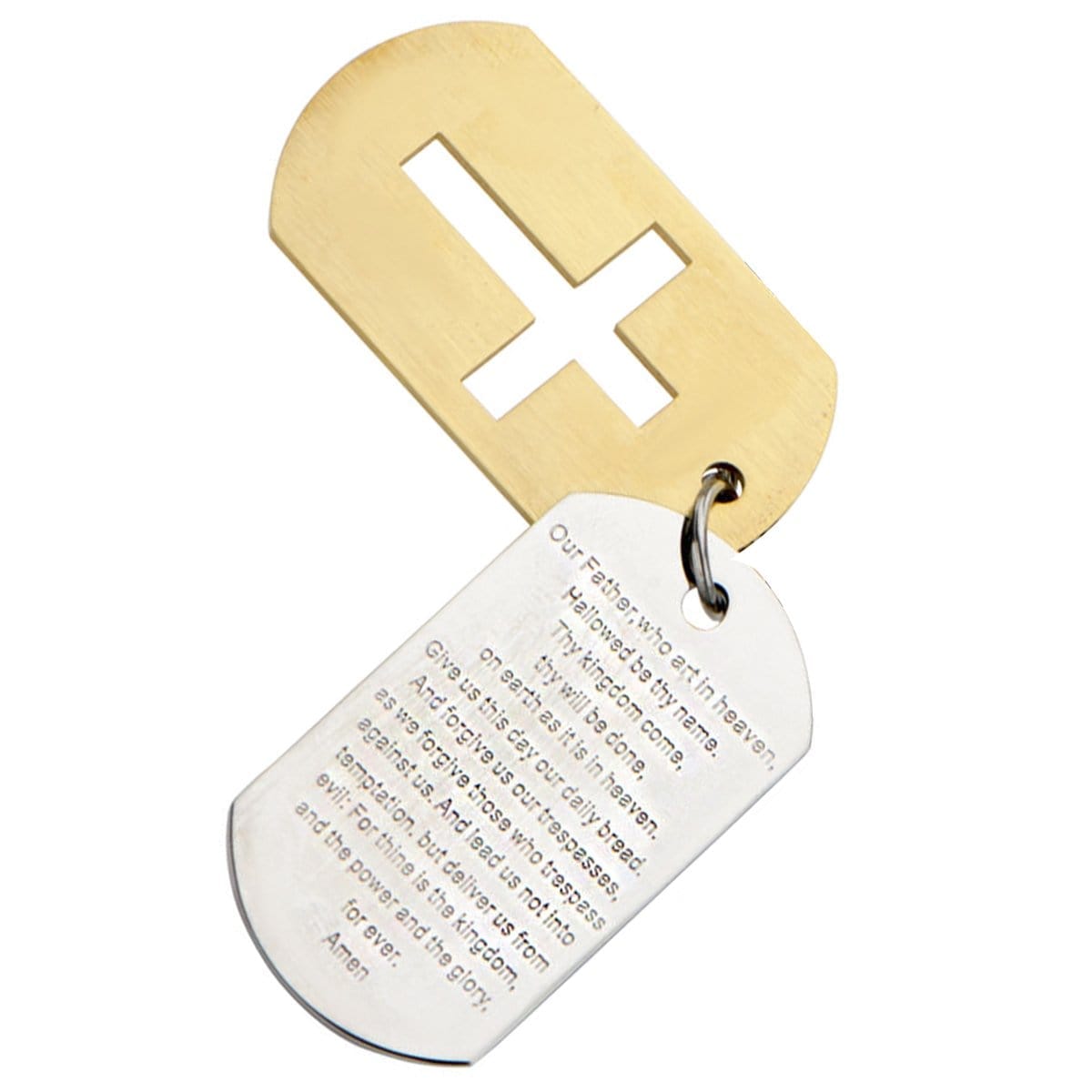 INOX JEWELRY Pendants Golden Tone and Silver Tone Stainless Steel Religious Cross with Prayer Double Plate ID Tag SSP6972