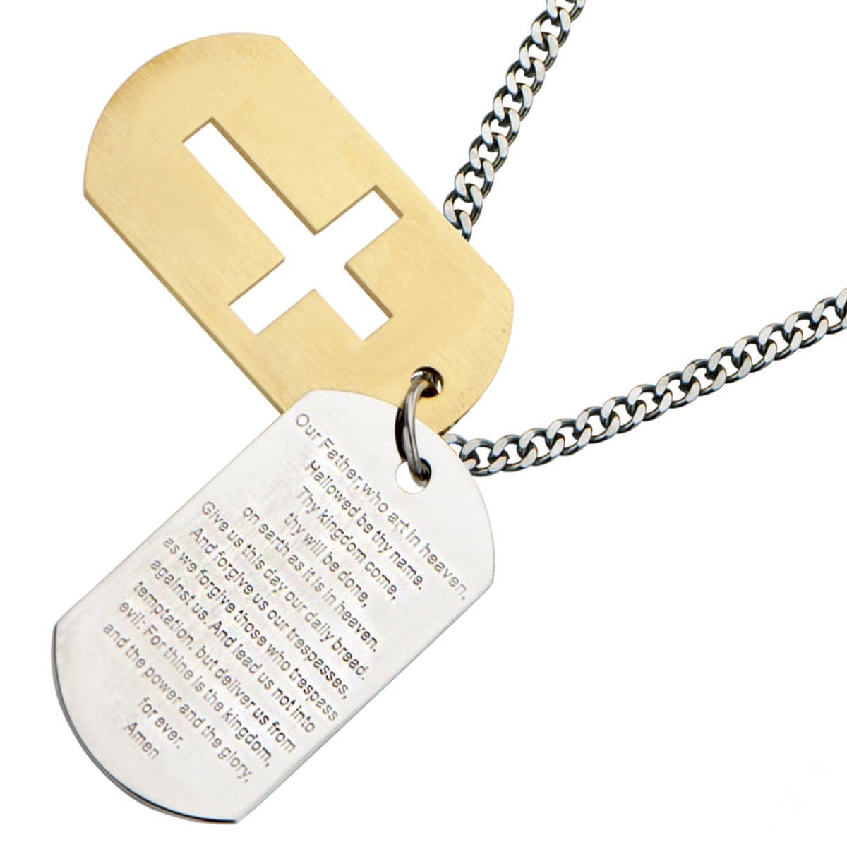 INOX JEWELRY Pendants Golden Tone and Silver Tone Stainless Steel Religious Cross with Prayer Double Plate ID Tag SSP6972