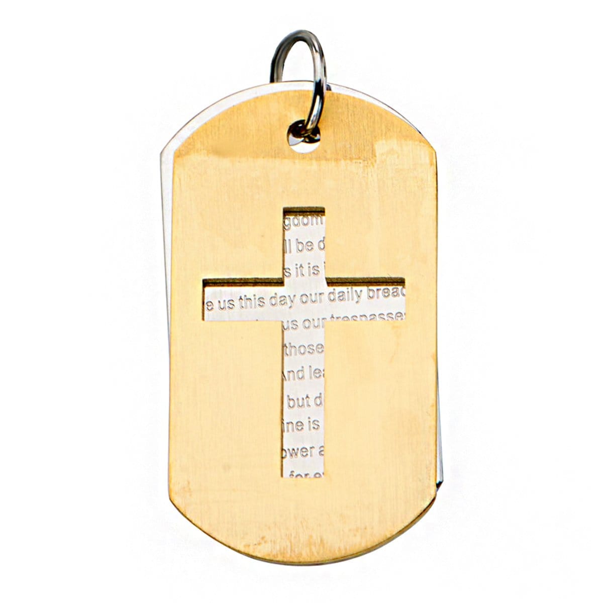 INOX JEWELRY Pendants Golden Tone and Silver Tone Stainless Steel Religious Cross with Prayer Double Plate ID Tag SSP6972