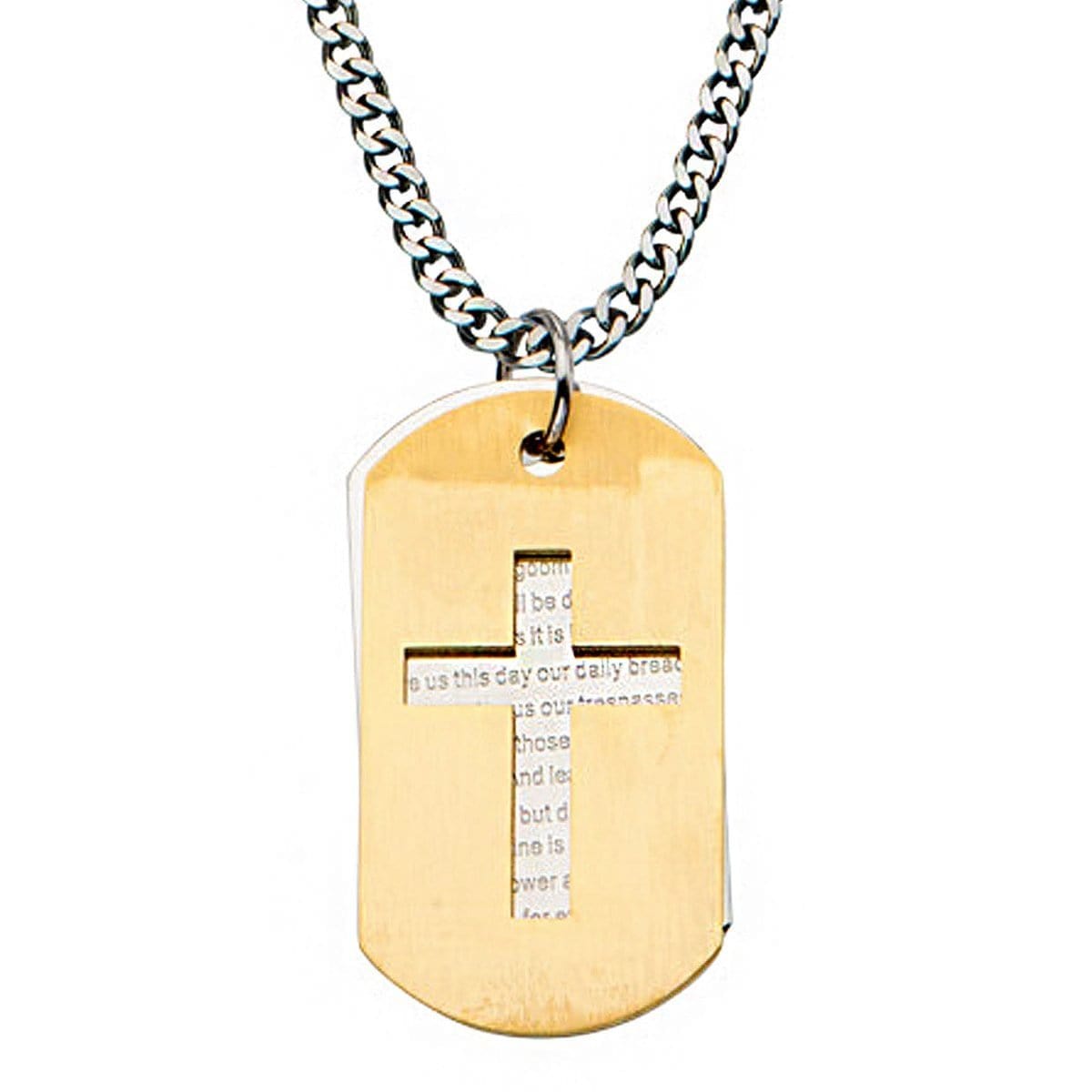 INOX JEWELRY Pendants Golden Tone and Silver Tone Stainless Steel Religious Cross with Prayer Double Plate ID Tag SSP6972