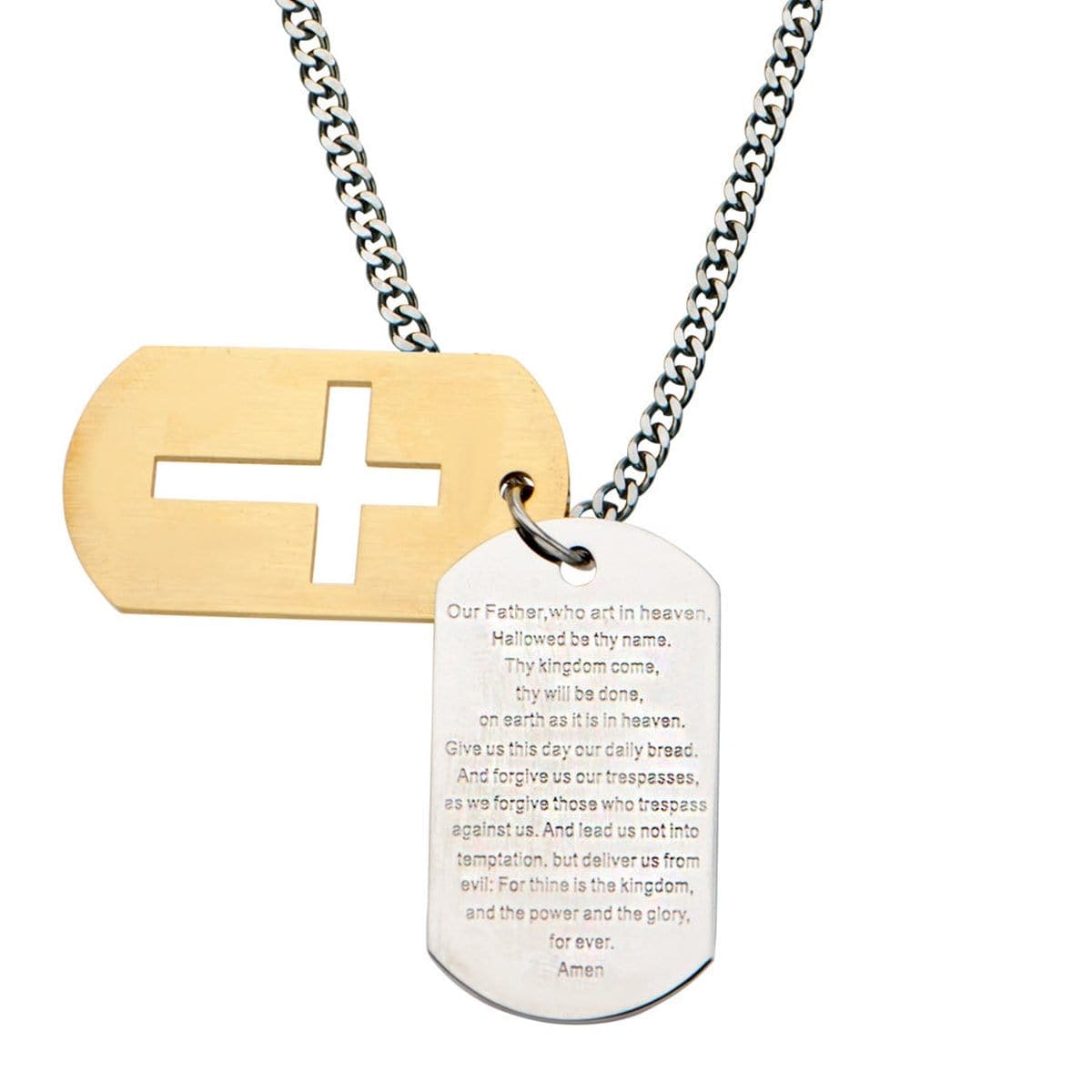 INOX JEWELRY Pendants Golden Tone and Silver Tone Stainless Steel Religious Cross with Prayer Double Plate ID Tag SSP6972