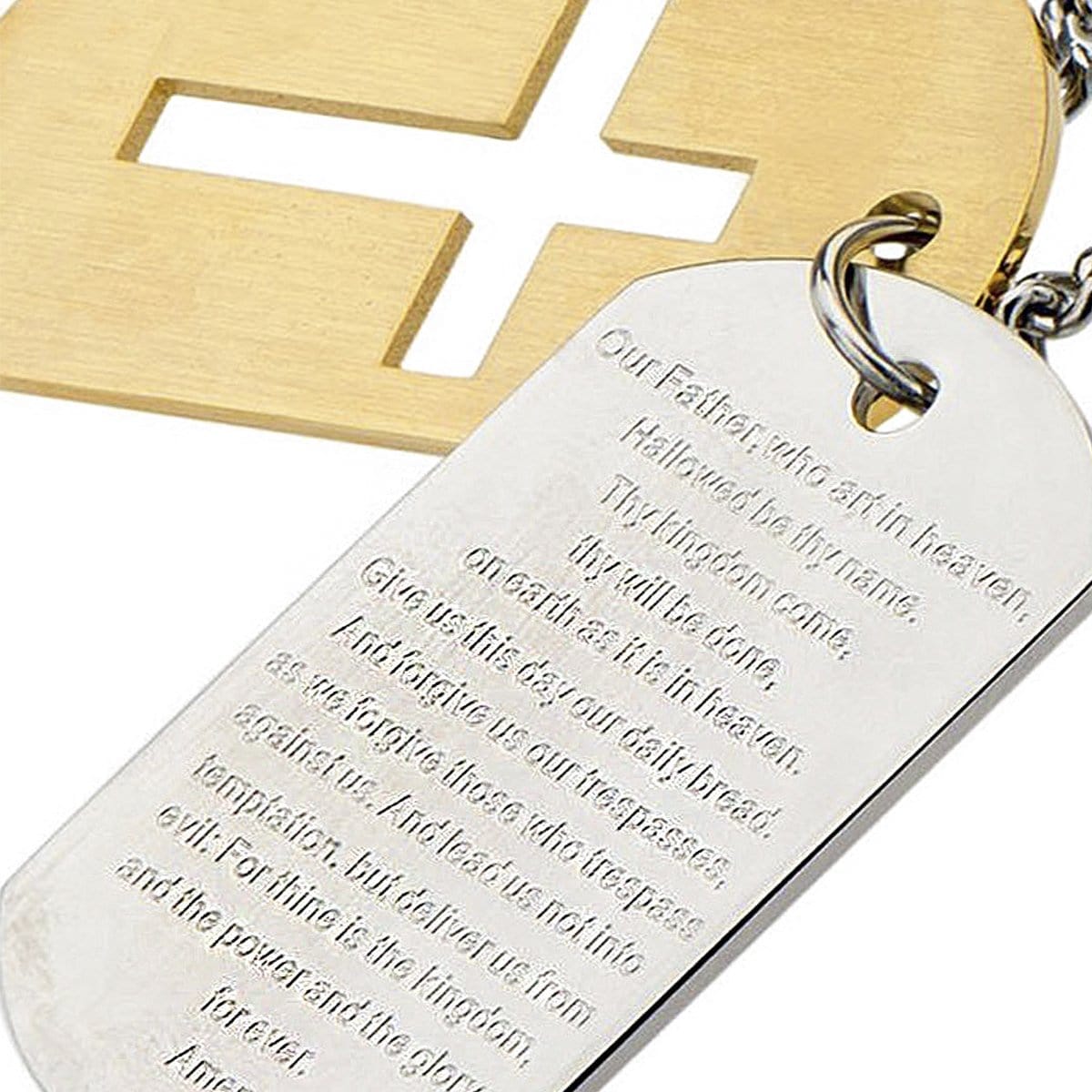 INOX JEWELRY Pendants Golden Tone and Silver Tone Stainless Steel Religious Cross with Prayer Double Plate ID Tag SSP6972