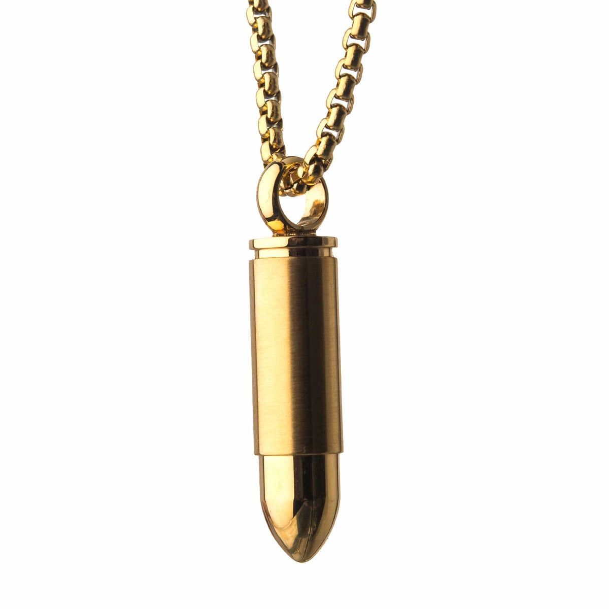 INOX JEWELRY Pendants Golden Tone Stainless Steel Memorial Bullet Pendant with Chain SSP1128GPNK