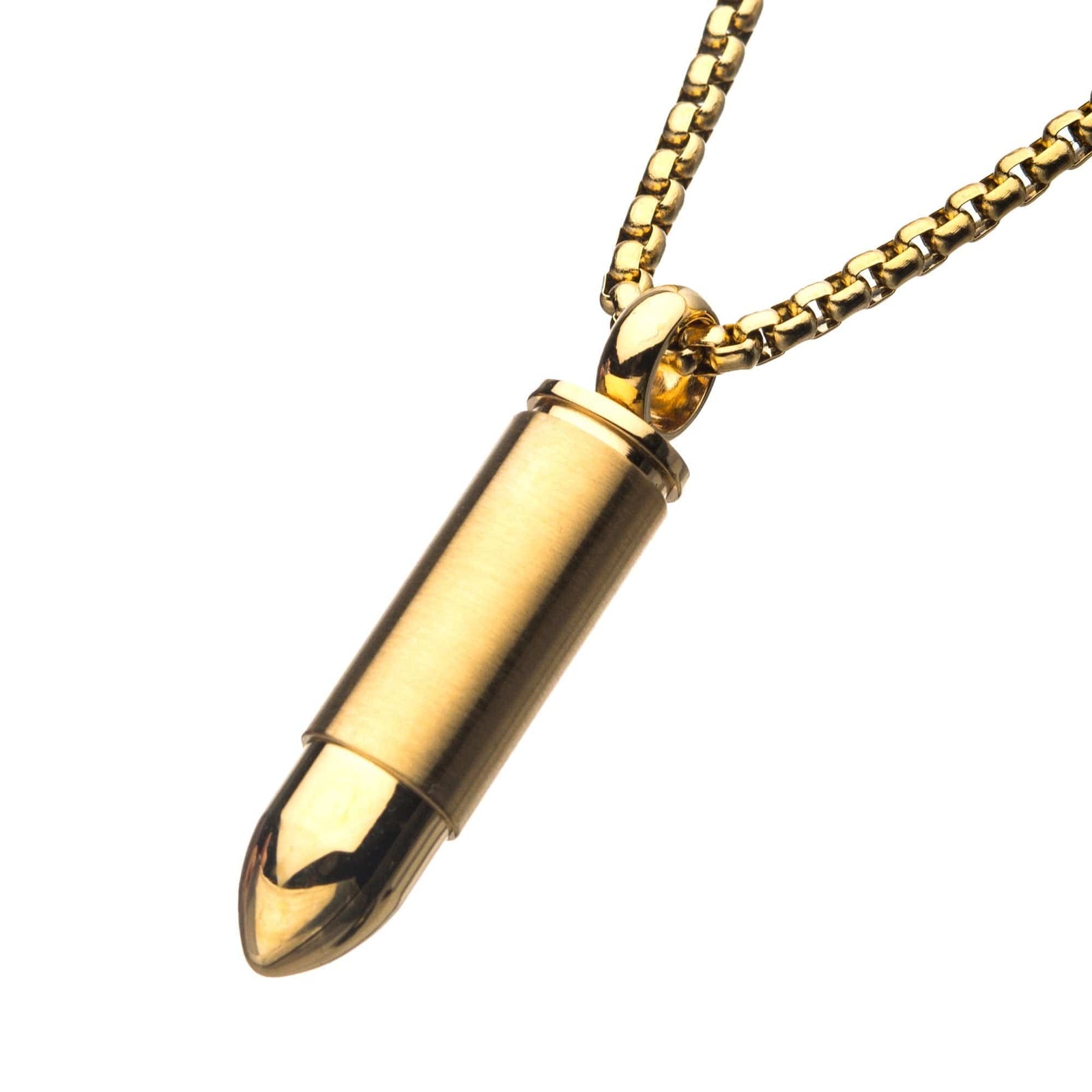 INOX JEWELRY Pendants Golden Tone Stainless Steel Memorial Bullet Pendant with Chain SSP1128GPNK
