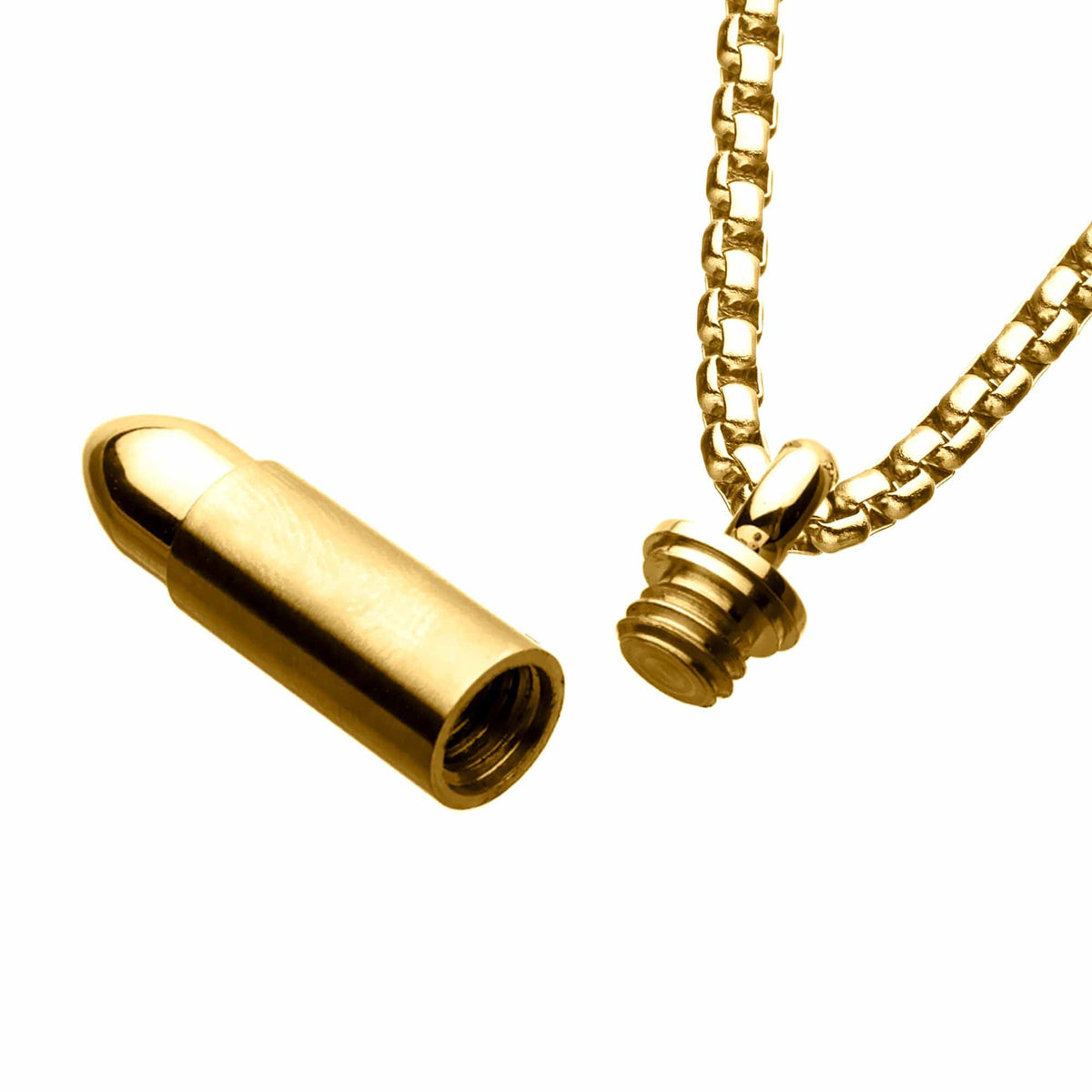 INOX JEWELRY Pendants Golden Tone Stainless Steel Memorial Bullet Pendant with Chain SSP1128GPNK