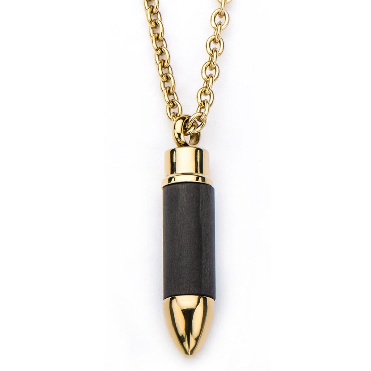 INOX JEWELRY Pendants Golden Tone Stainless Steel with Black Carbon Graphite Bullet Pendant SSP0423NK1