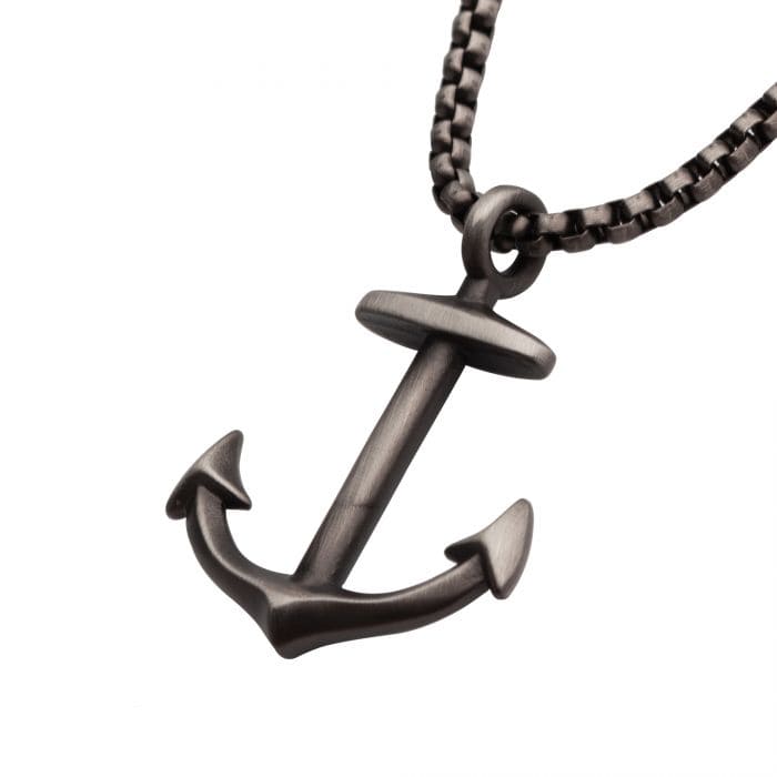 INOX JEWELRY Pendants Gun Metal IP Anchor Pendant with Box Chain SSP17460NK