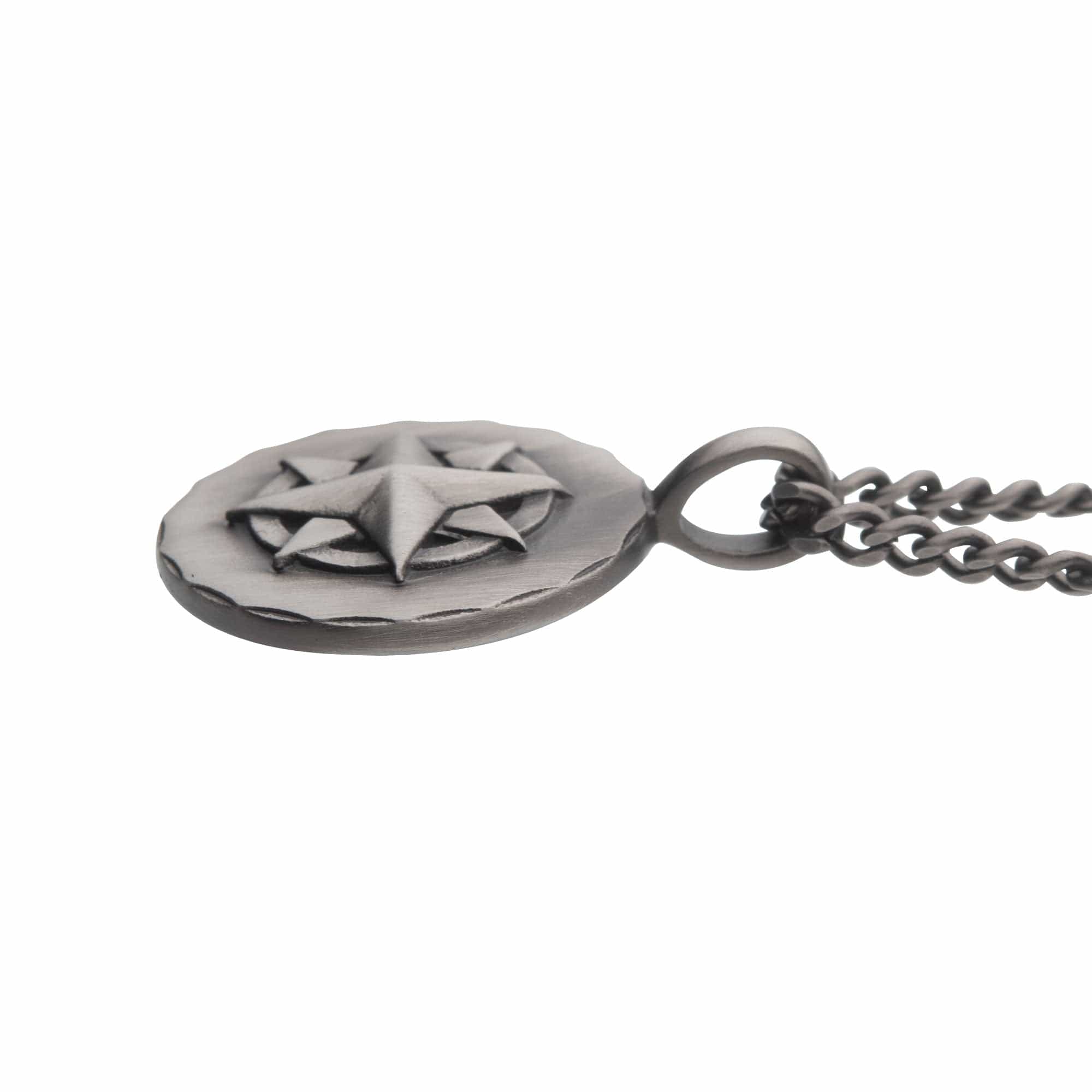 INOX JEWELRY Pendants Gunmetal Silver Tone Stainless Steel Compass Medallion Pendant with Chain SSP14931NK