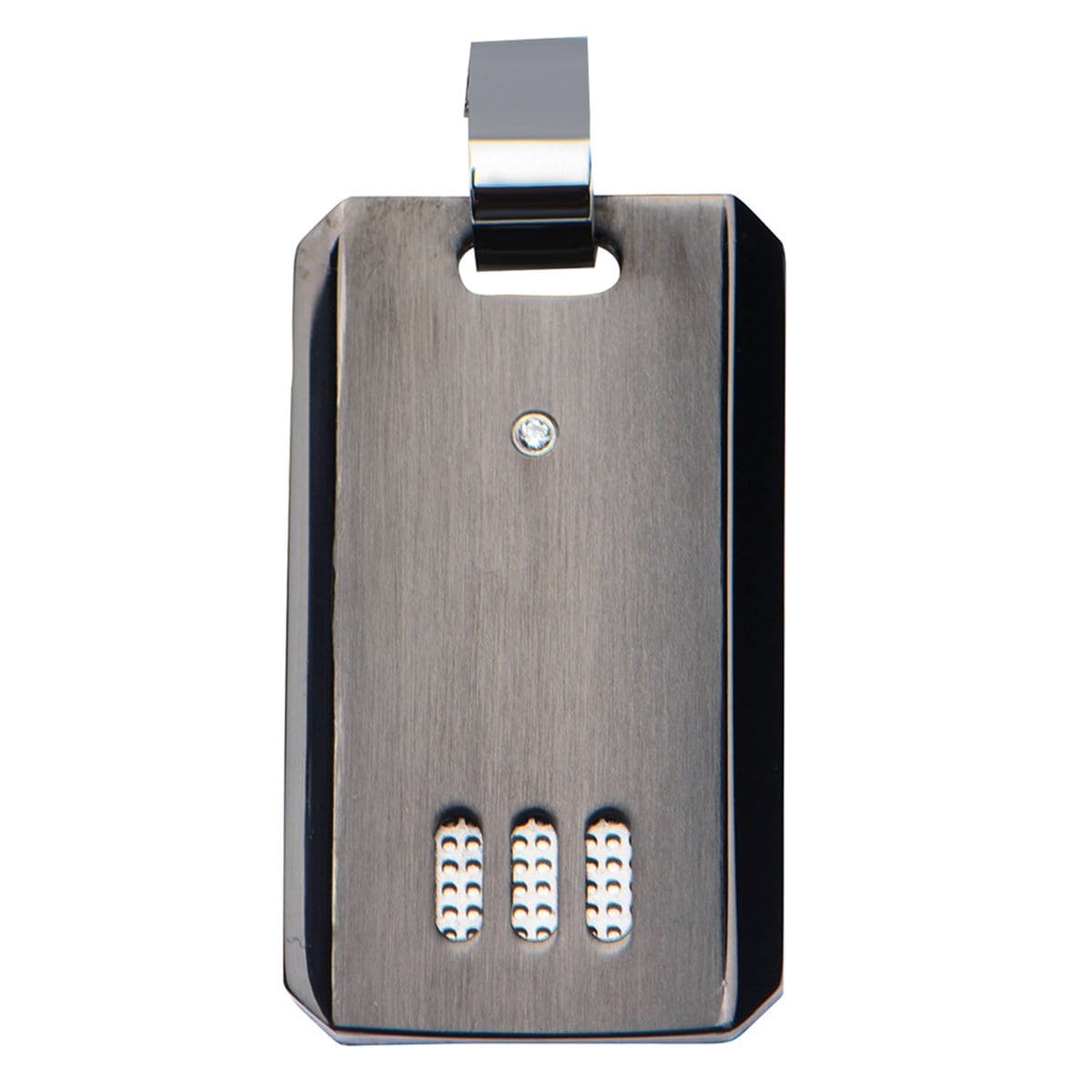 INOX JEWELRY Pendants Gunmetal Silver Tone Stainless Steel Truptych Collection CZ ID Tag SSP102615NK1