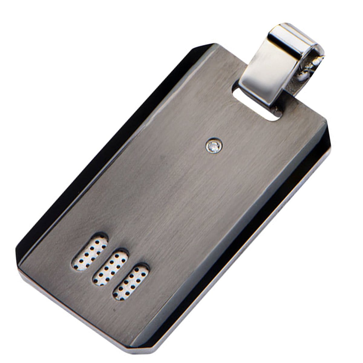 INOX JEWELRY Pendants Gunmetal Silver Tone Stainless Steel Truptych Collection CZ ID Tag SSP102615NK1