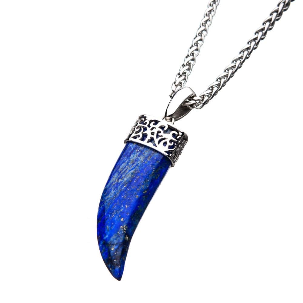 INOX JEWELRY Pendants Lapis Lazuli Claw Stainless Steel Pendant SSP20665LANK1