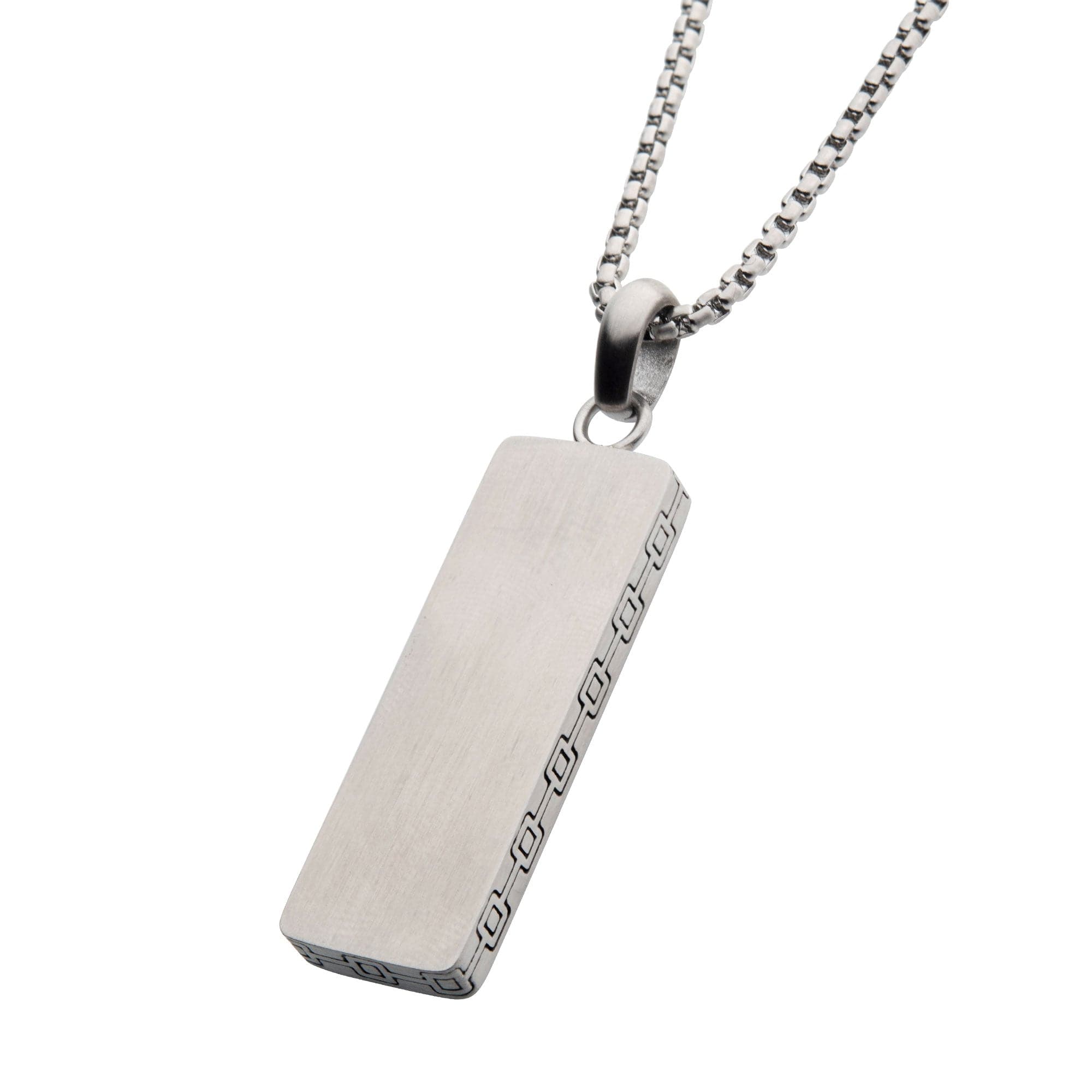 INOX JEWELRY Pendants Silver Stainless Steel Engravable Drop Pendant with Round Box Chain SSP15467NK