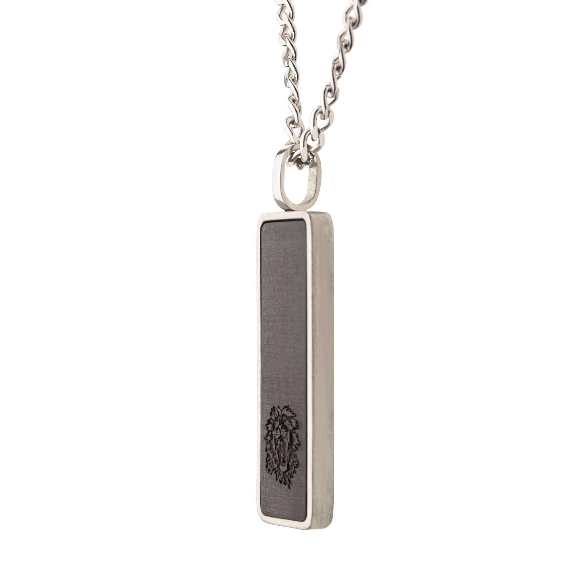Buy men's Silver Stainless Black Carbon Fiber Tag Pendant with