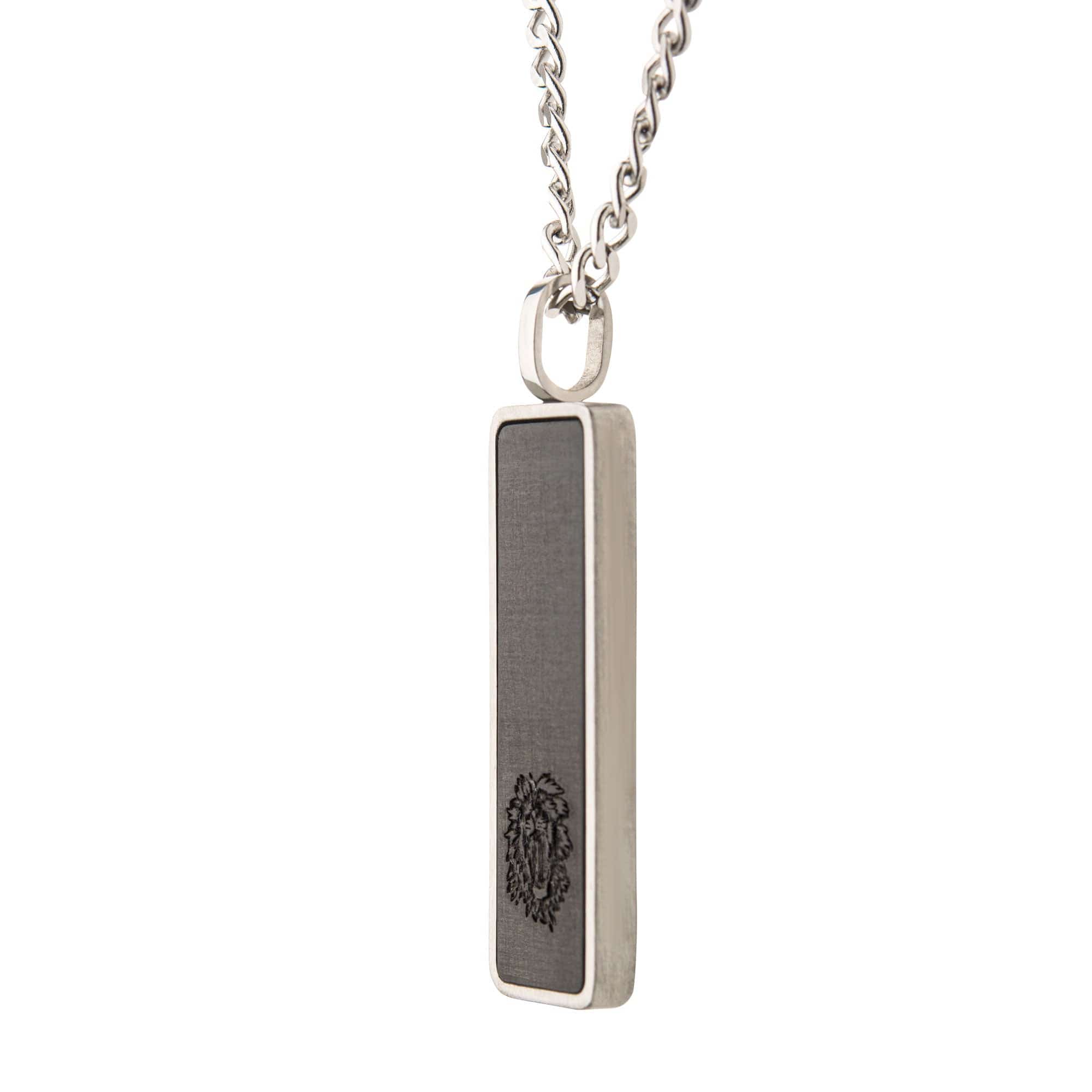 INOX JEWELRY Pendants Silver Tone Stainless Steel Black Carbon Fiber Tag Pendant with Chain SSP13383NK