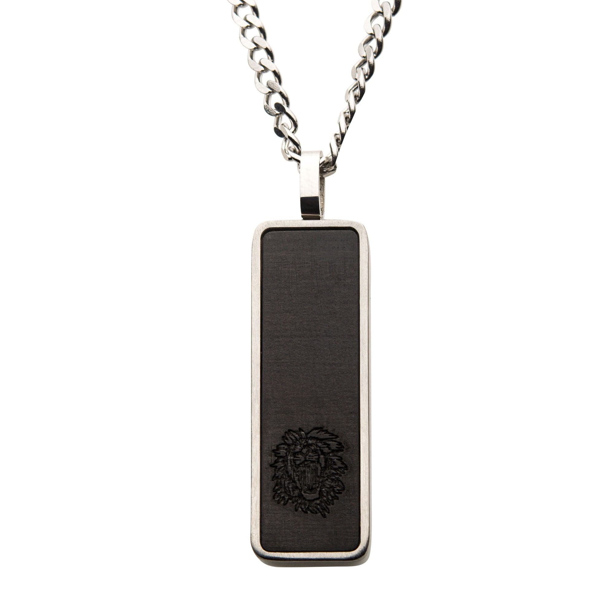 Buy men's Silver Stainless Black Carbon Fiber Tag Pendant with Chain