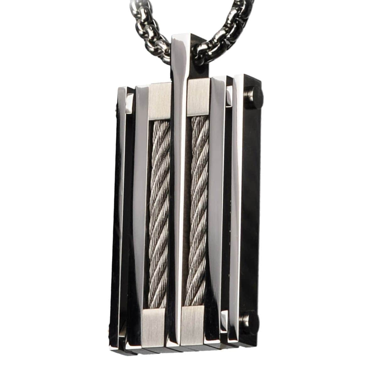 INOX JEWELRY Pendants Silver Tone Stainless Steel Chunky Cable Pendant SSP4608NK