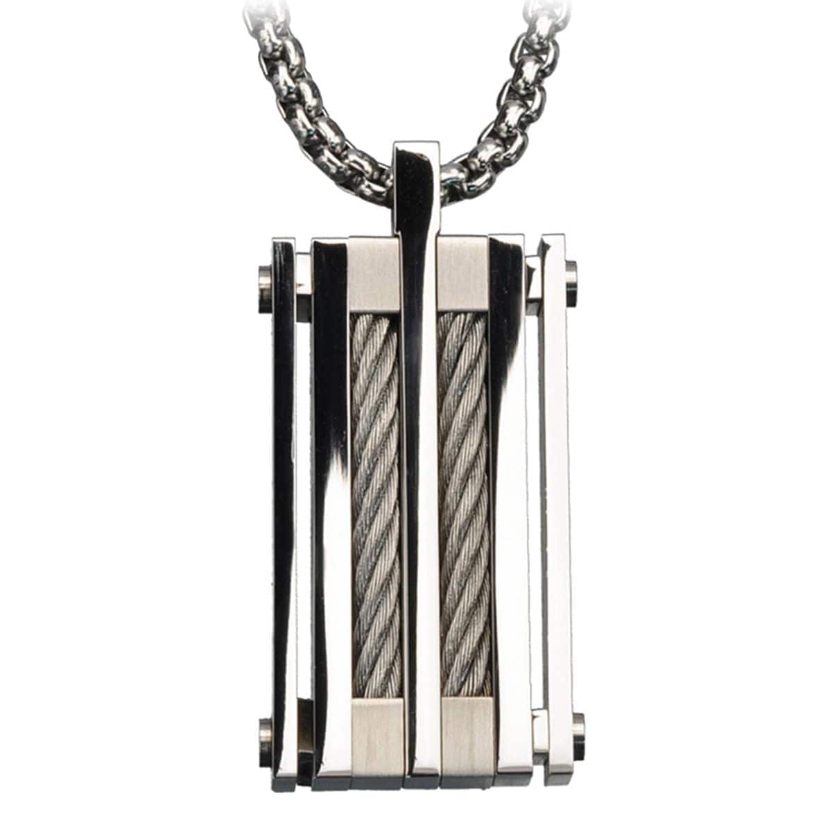 INOX JEWELRY Pendants Silver Tone Stainless Steel Chunky Cable Pendant SSP4608NK