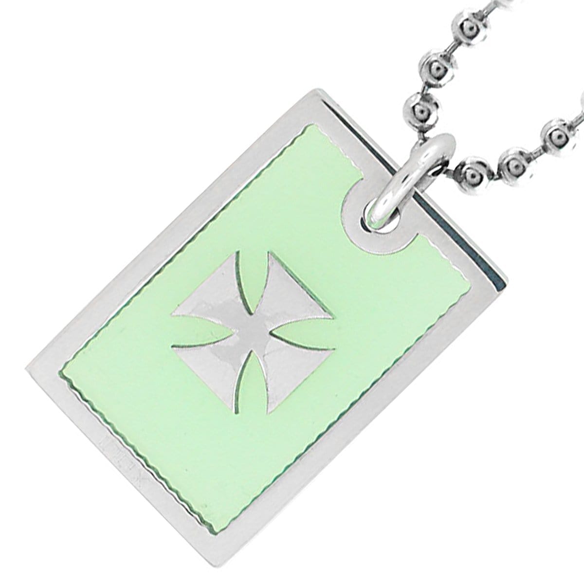 INOX JEWELRY Pendants Silver Tone Stainless Steel Cross in Green Resin Pendant SSP359