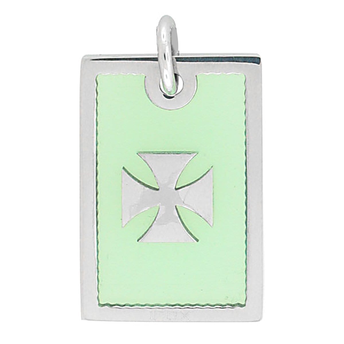 INOX JEWELRY Pendants Silver Tone Stainless Steel Cross in Green Resin Pendant SSP359