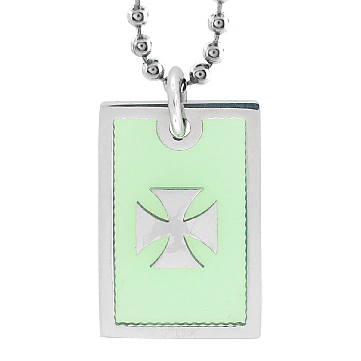 INOX JEWELRY Pendants Silver Tone Stainless Steel Cross in Green Resin Pendant SSP359