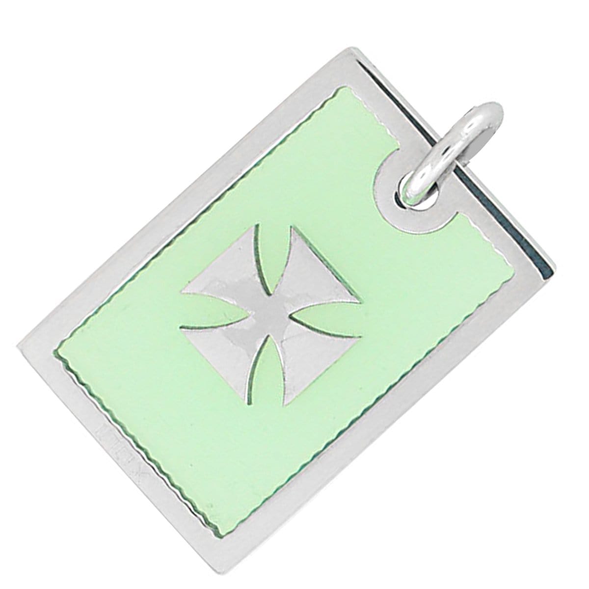 INOX JEWELRY Pendants Silver Tone Stainless Steel Cross in Green Resin Pendant SSP359