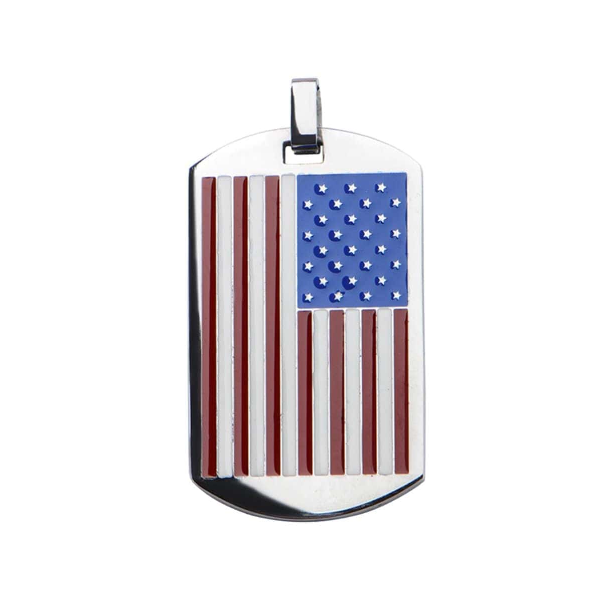 INOX JEWELRY Pendants Silver Tone Stainless Steel Enameled American Flag ID Tag Pendant SSP1030ANK