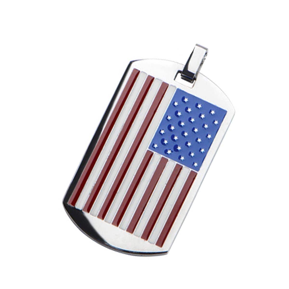INOX JEWELRY Pendants Silver Tone Stainless Steel Enameled American Flag ID Tag Pendant SSP1030ANK