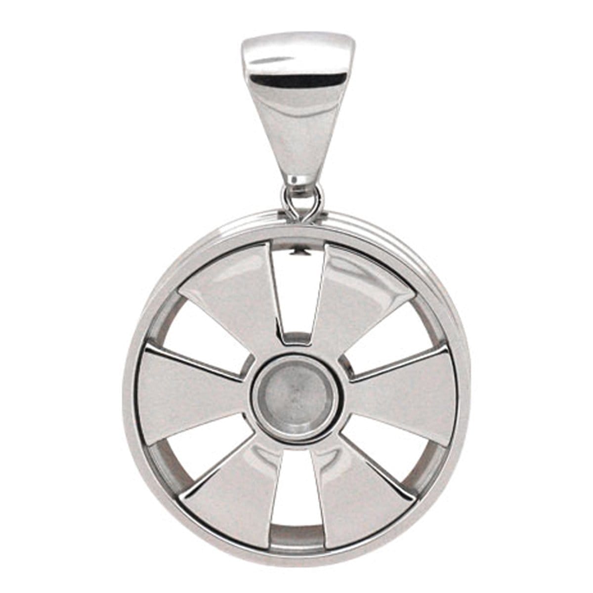 INOX JEWELRY Pendants Silver Tone Stainless Steel Wheel Design Pendant SSP844