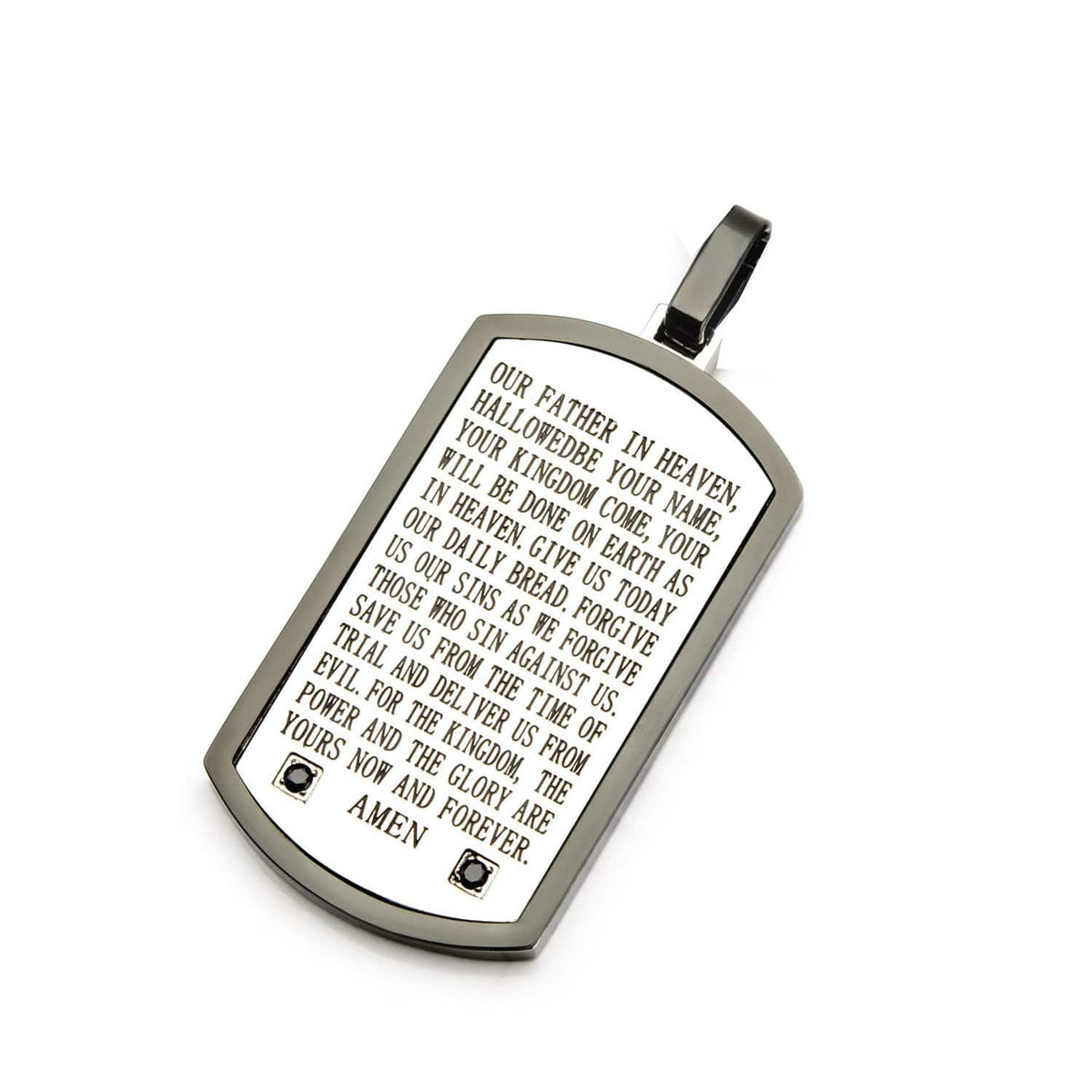 INOX JEWELRY Pendants Silver Tone Stainless Steel with Black CZ Accented Religious Prayer Tag Pendant SSPRA73KNK1