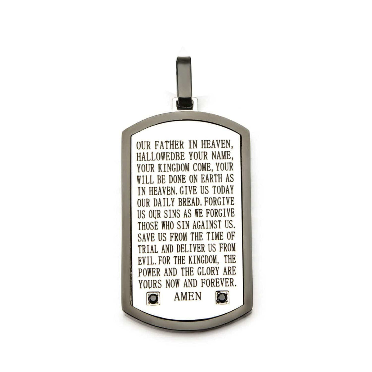 INOX JEWELRY Pendants Silver Tone Stainless Steel with Black CZ Accented Religious Prayer Tag Pendant SSPRA73KNK1