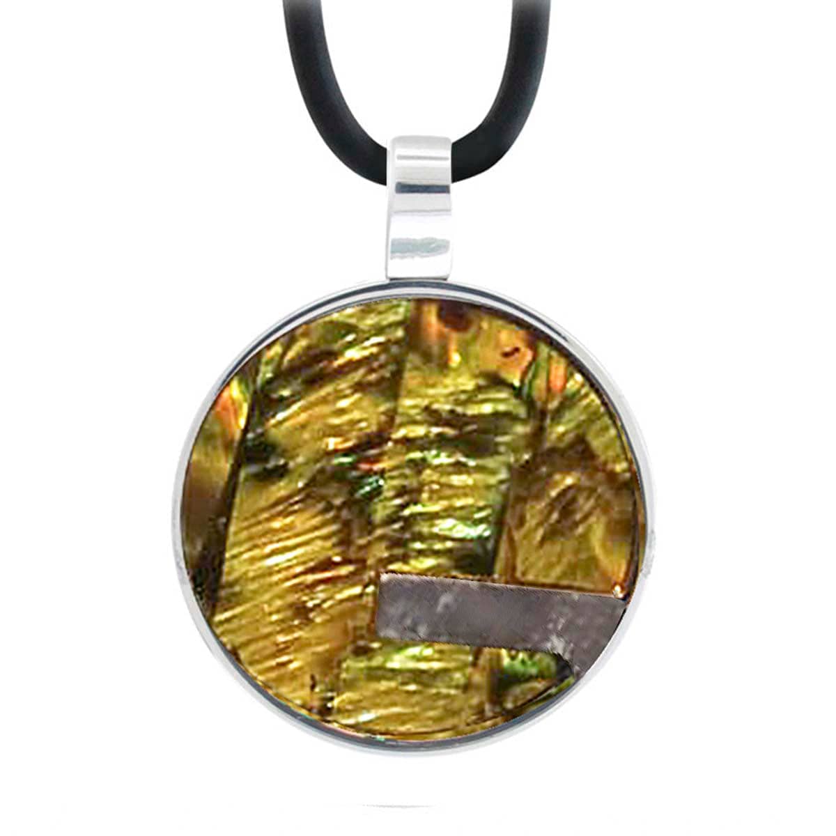 INOX JEWELRY Pendants Silver Tone Stainless Steel with Iridescent Abalone Shell Round Pendant SSP114-N