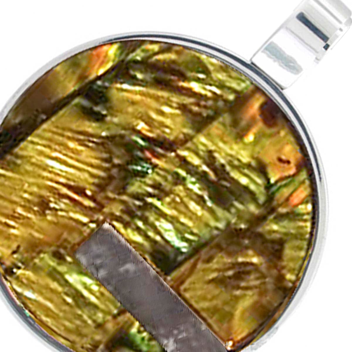 INOX JEWELRY Pendants Silver Tone Stainless Steel with Iridescent Abalone Shell Round Pendant SSP114-N