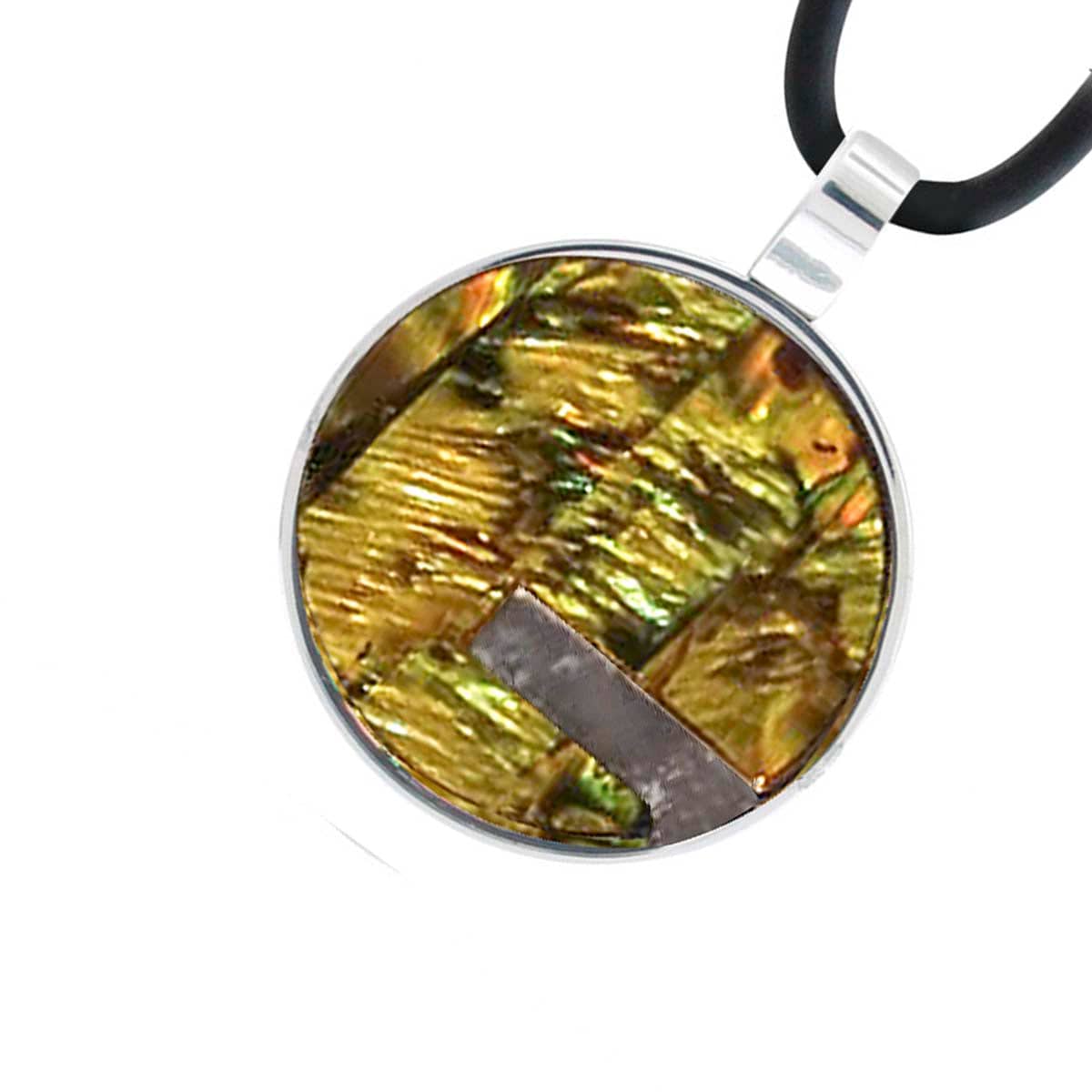 INOX JEWELRY Pendants Silver Tone Stainless Steel with Iridescent Abalone Shell Round Pendant SSP114-N