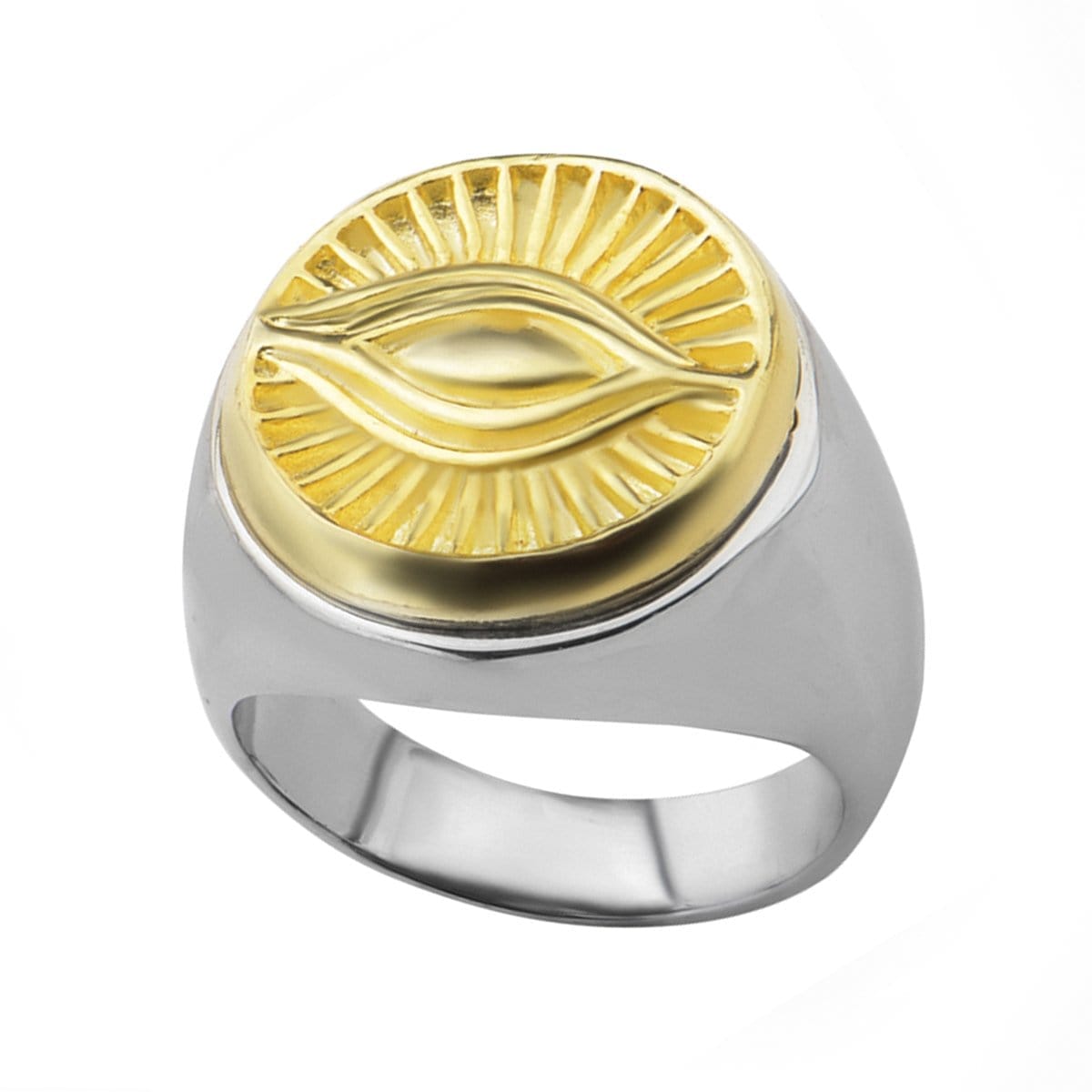 INOX JEWELRY Rings Antique Golden Tone and Silver Tone Stainless Steel All Seeing Eye of God Ring