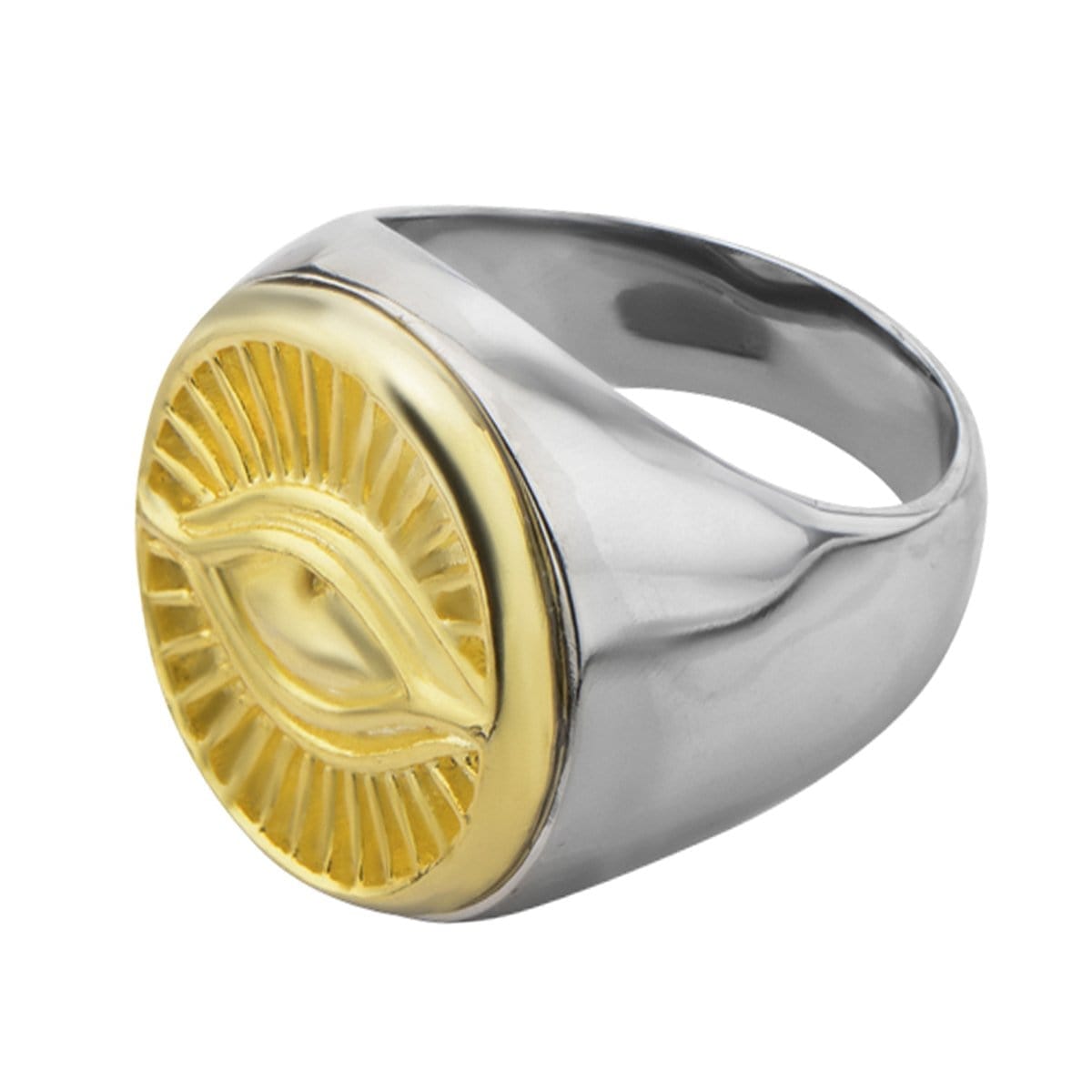 INOX JEWELRY Rings Antique Golden Tone and Silver Tone Stainless Steel All Seeing Eye of God Ring