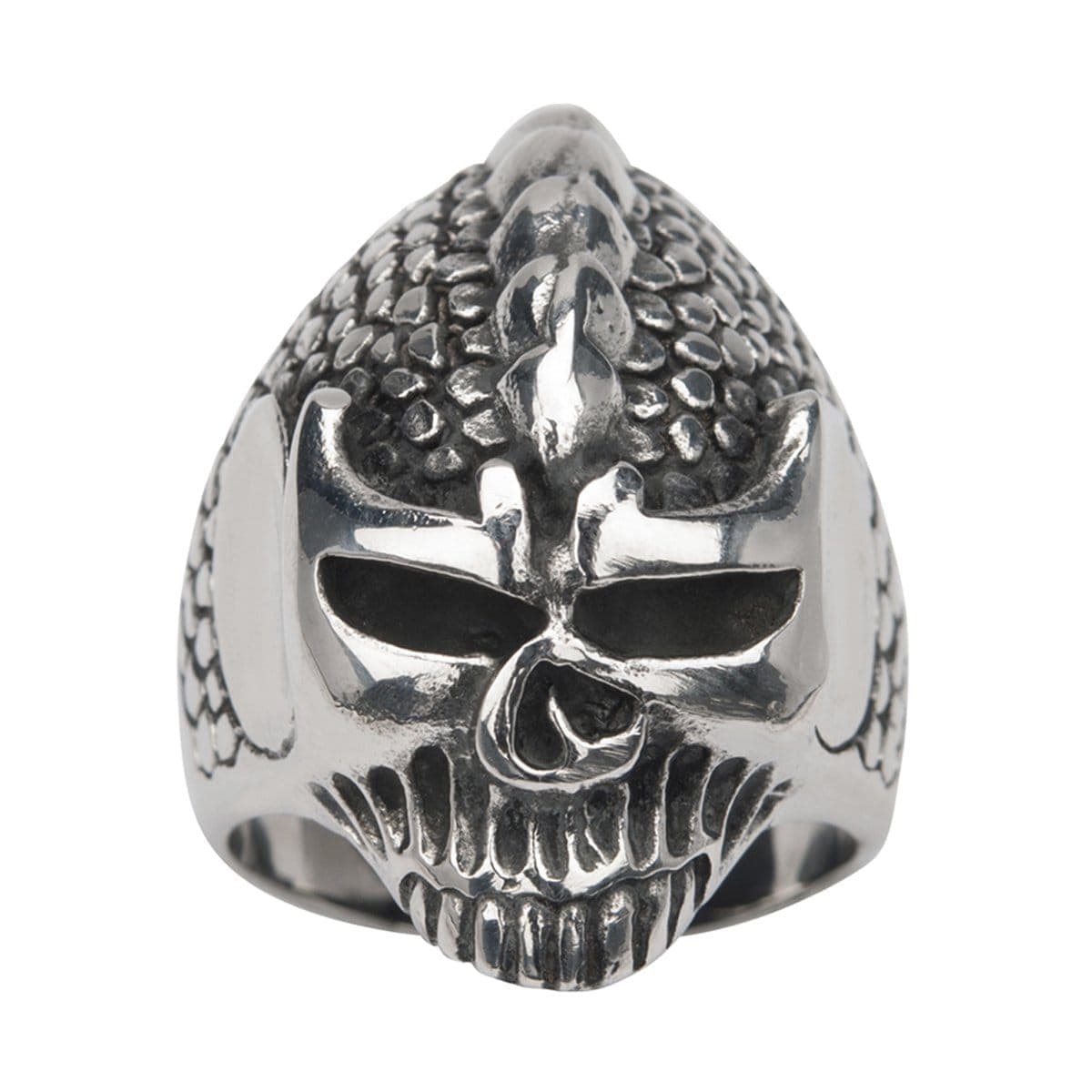 INOX JEWELRY Rings Antiqued Silver Tone Stainless Steel Alien Skull Ring