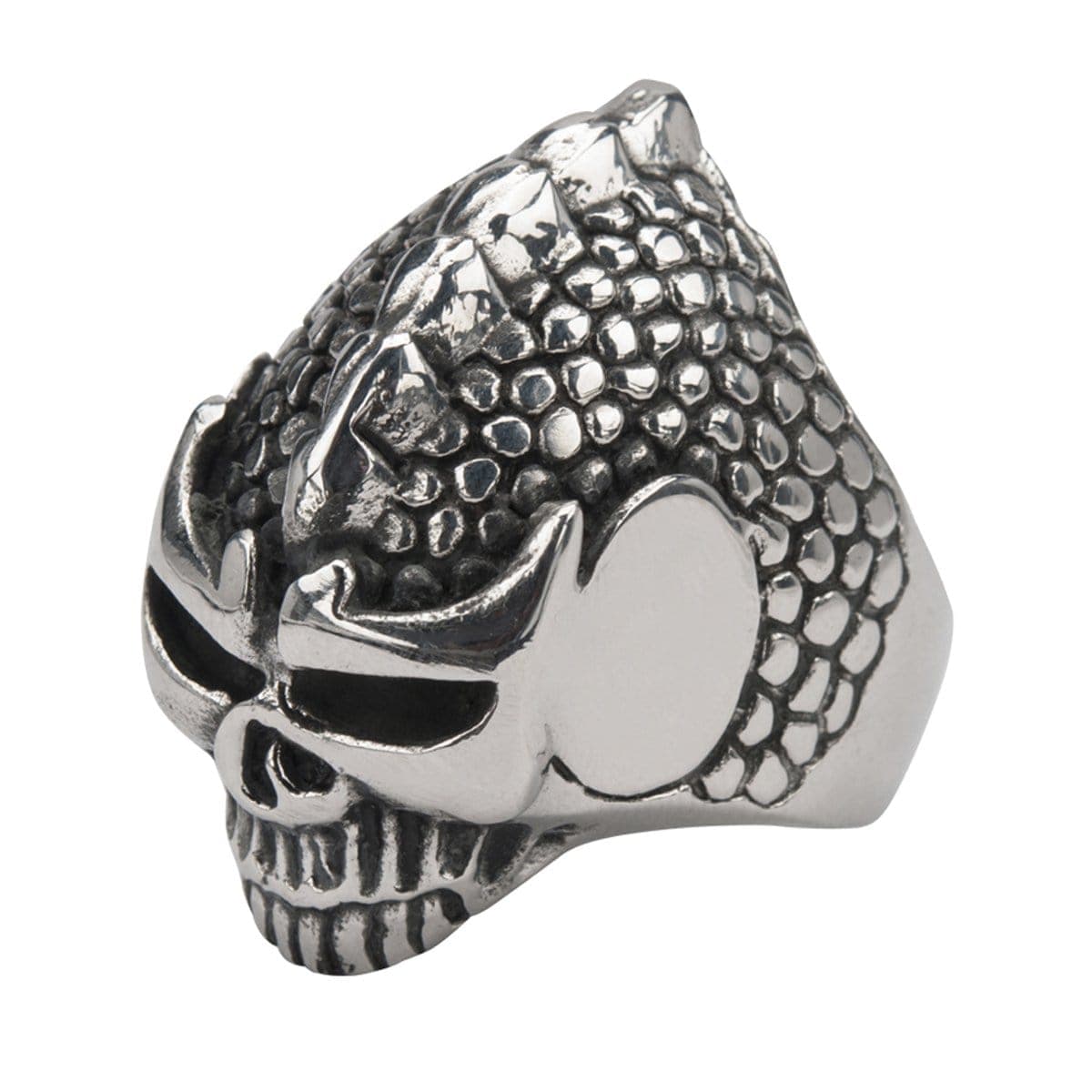 INOX JEWELRY Rings Antiqued Silver Tone Stainless Steel Alien Skull Ring