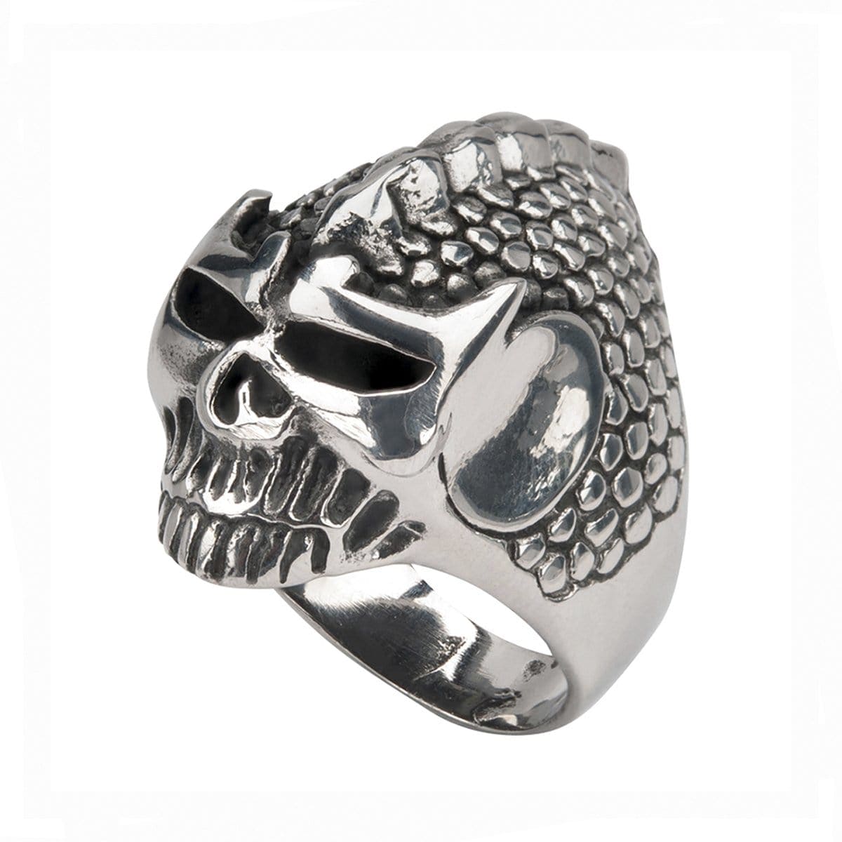 INOX JEWELRY Rings Antiqued Silver Tone Stainless Steel Alien Skull Ring