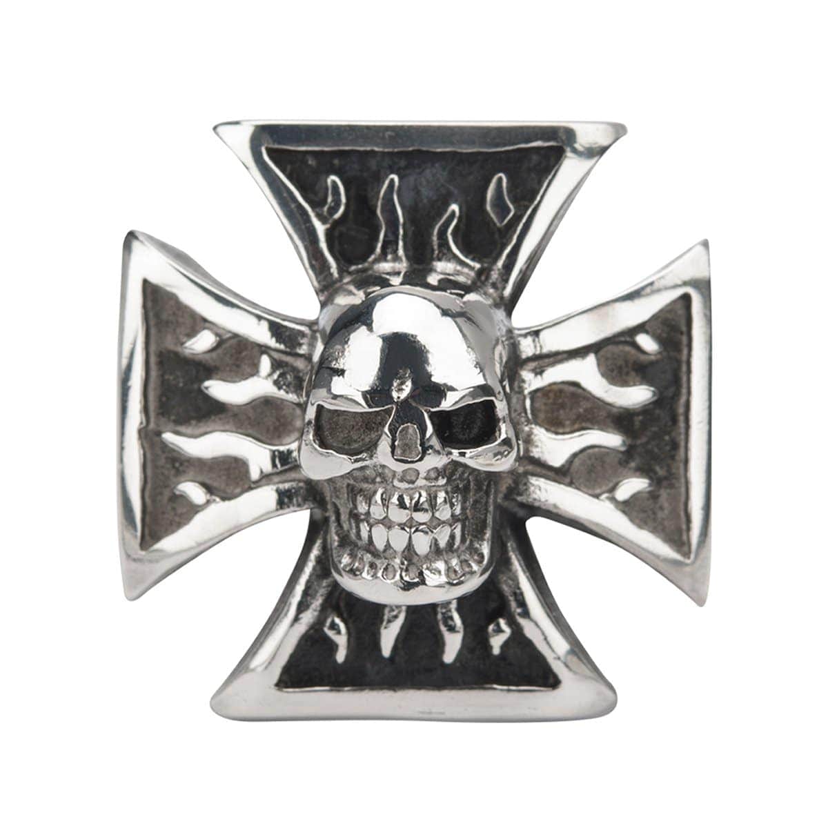 INOX JEWELRY Rings Antiqued Silver Tone Stainless Steel Biker's Cross Skull Ring