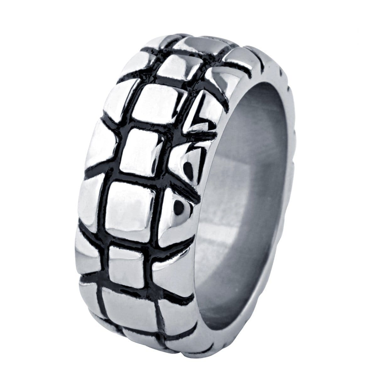 INOX JEWELRY Rings Antiqued Silver Tone Stainless Steel Brick Artifact Ring
