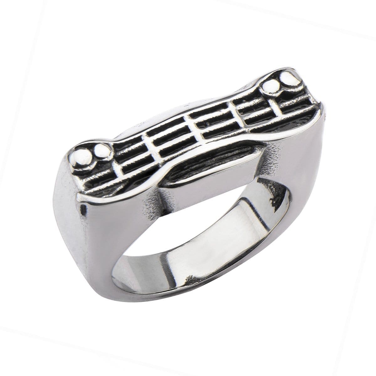 INOX JEWELRY Rings Antiqued Silver Tone Stainless Steel Classic Car Grille Ring
