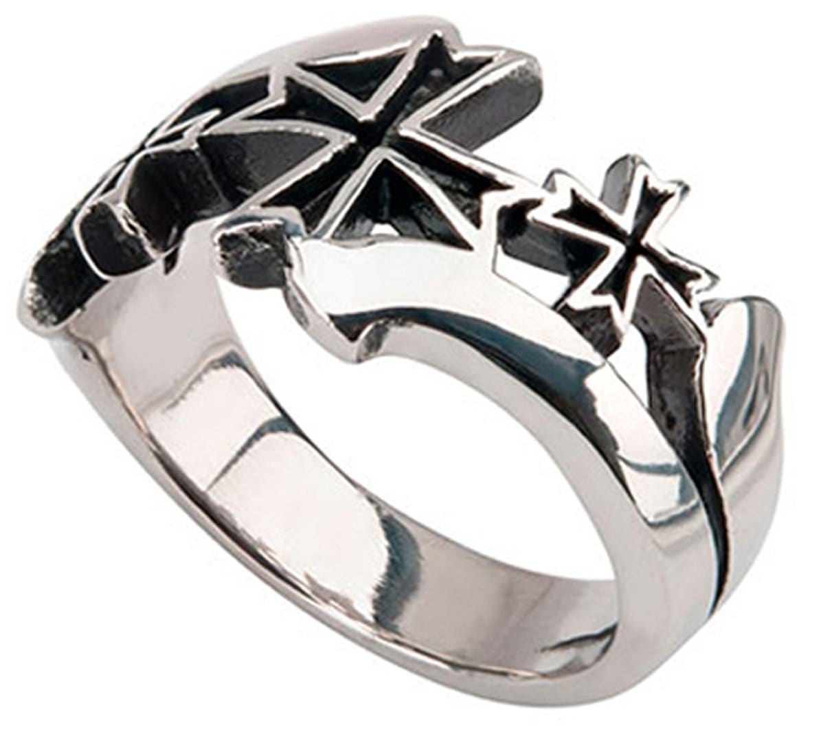 INOX JEWELRY Rings Antiqued Silver Tone Stainless Steel Cross Pattée Alisee Cut Out Ring