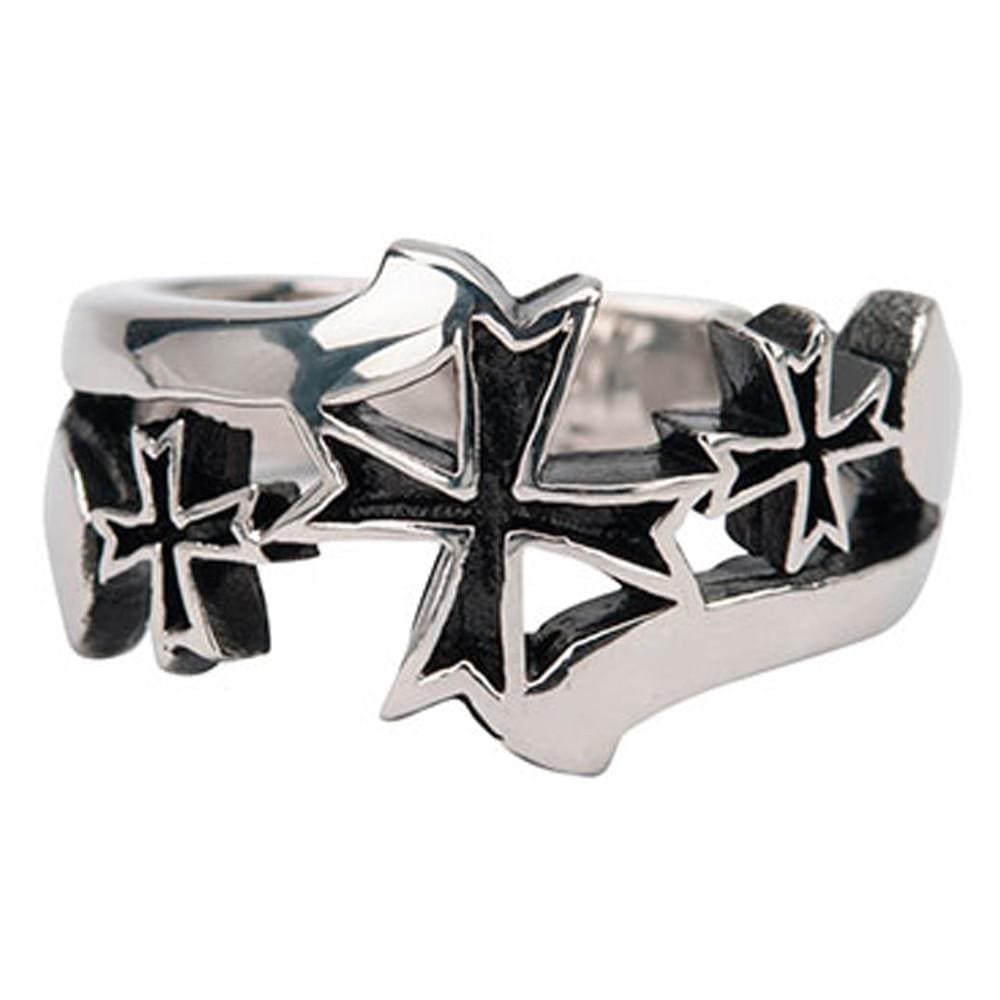 INOX JEWELRY Rings Antiqued Silver Tone Stainless Steel Cross Pattée Alisee Cut Out Ring