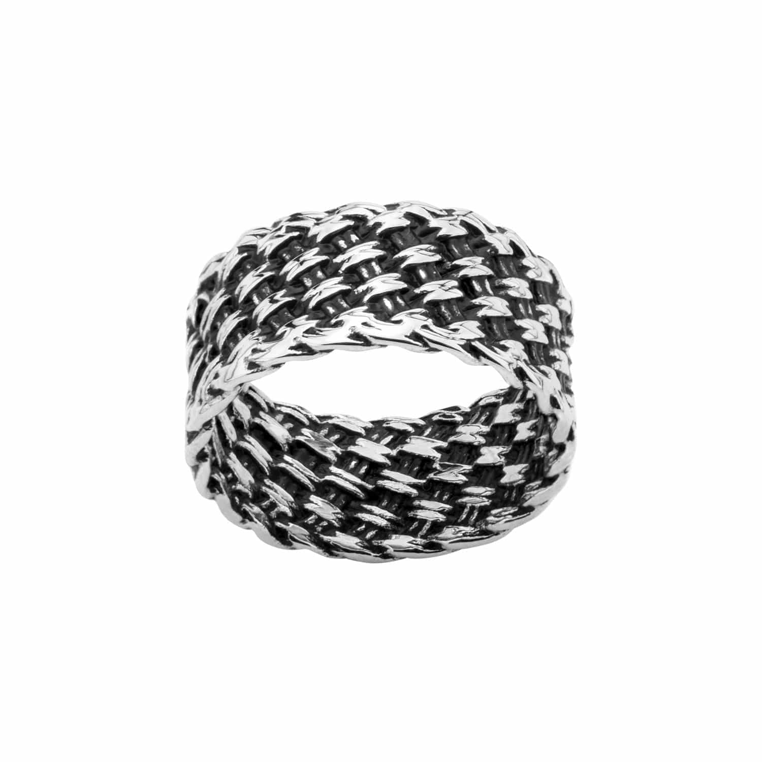 INOX JEWELRY Rings Antiqued Silver Tone Stainless Steel Cross-Weave Woven Pattern Ring