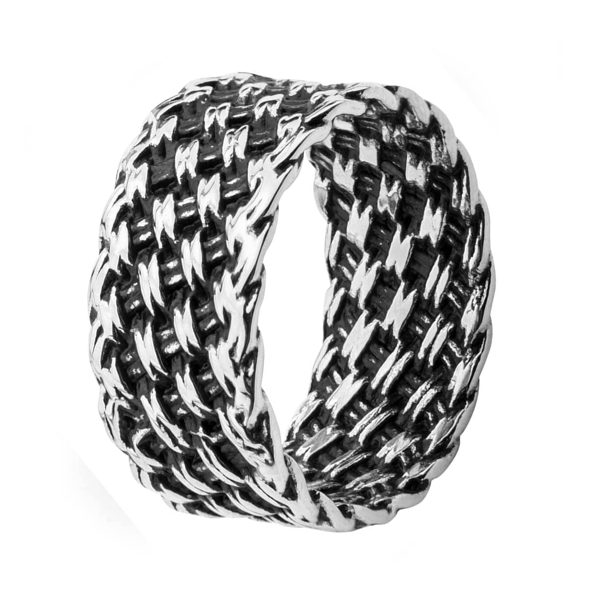 INOX JEWELRY Rings Antiqued Silver Tone Stainless Steel Cross-Weave Woven Pattern Ring